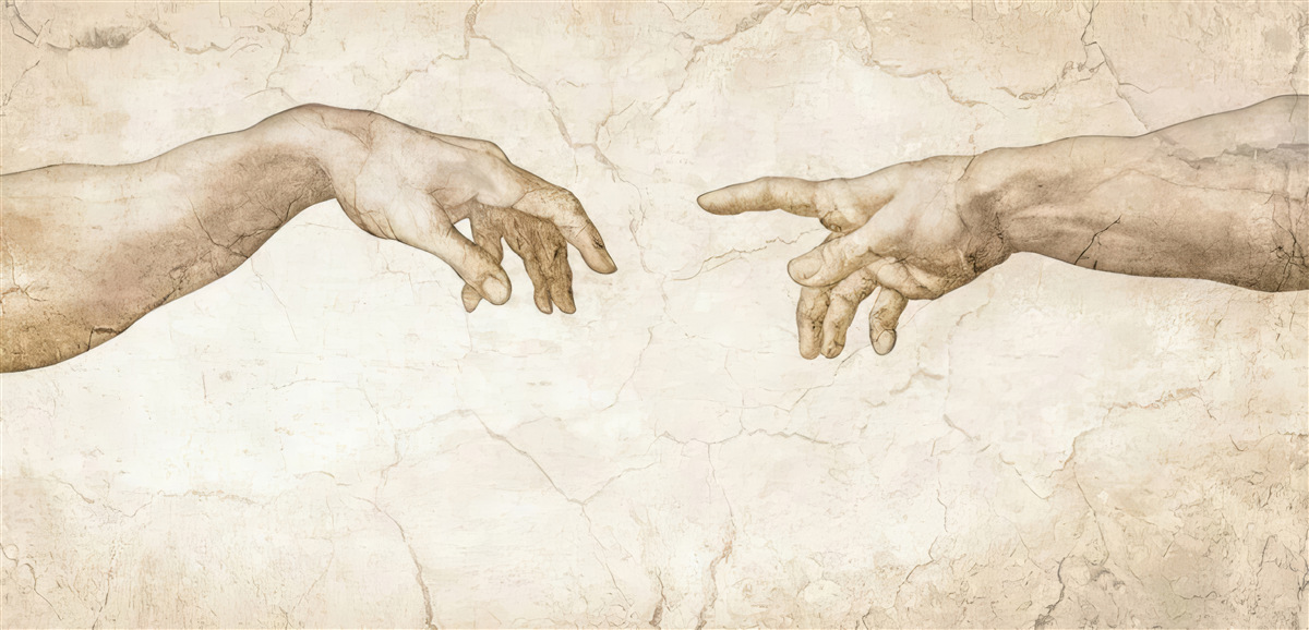 Fotobehang twee uitgestrekte handen naar elkaar
