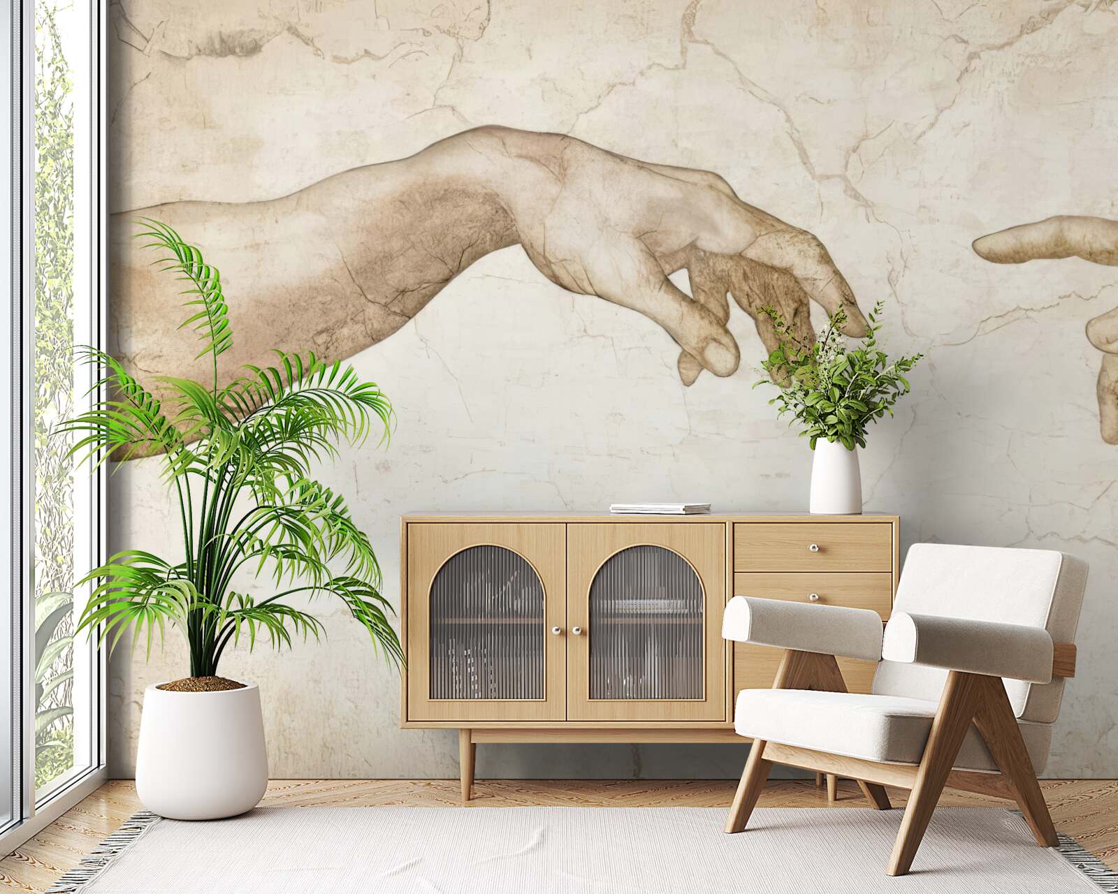 Fotobehang twee uitgestrekte handen naar elkaar