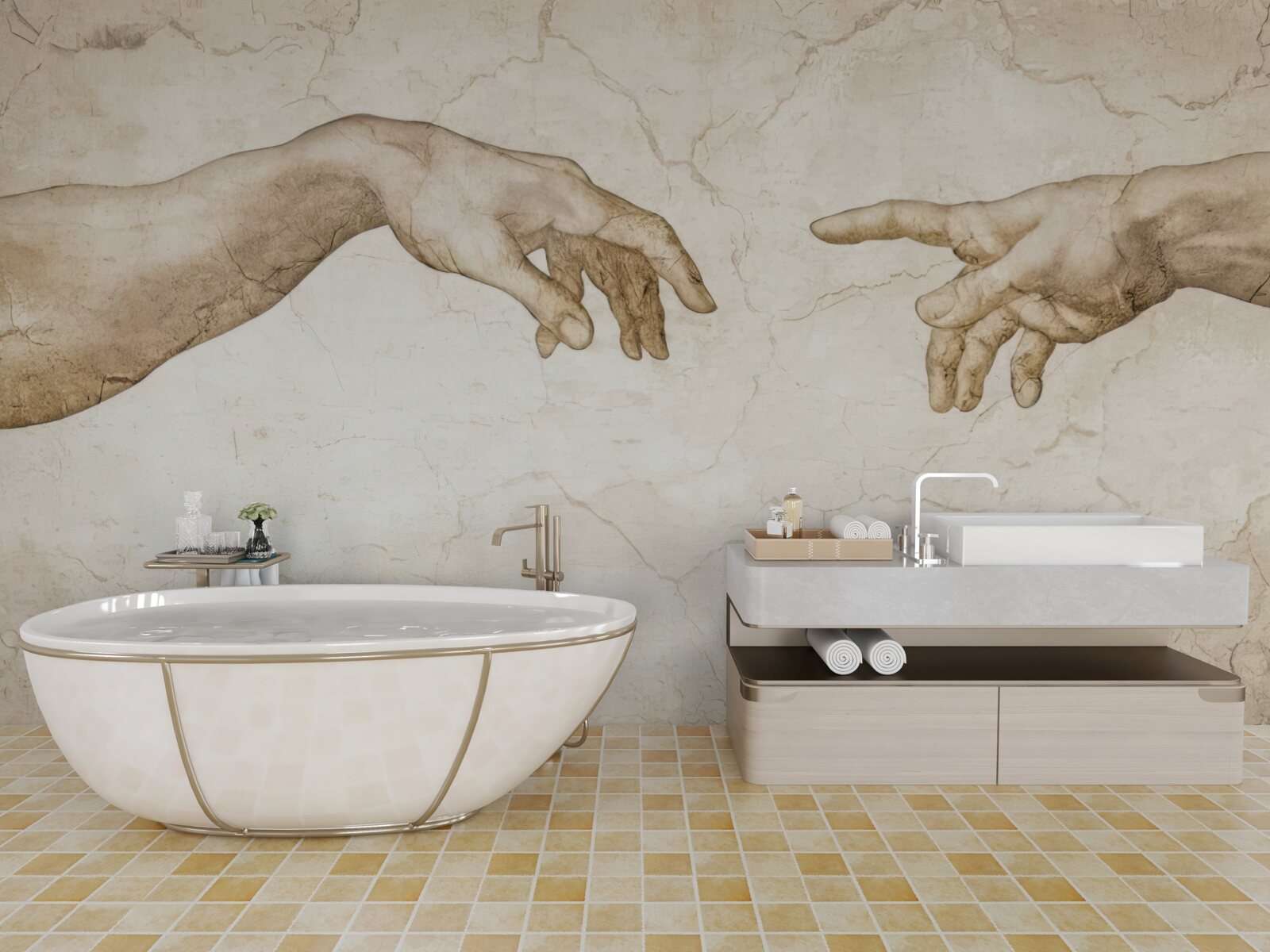 Fotobehang twee uitgestrekte handen naar elkaar