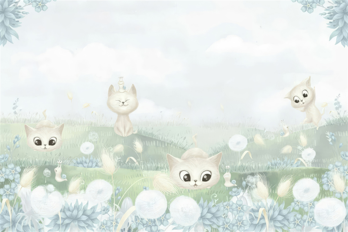 Fotobehang kleine katten op een grasveld