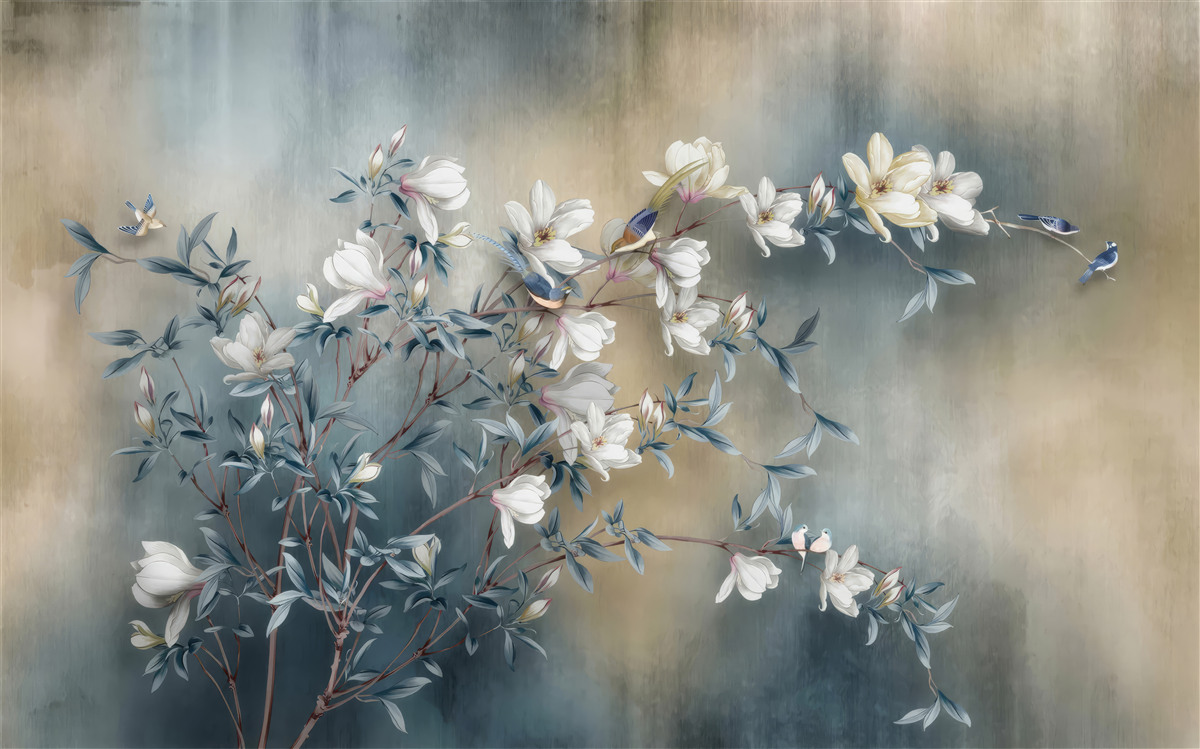 Fotobehang tak bedekt met witte bloemen