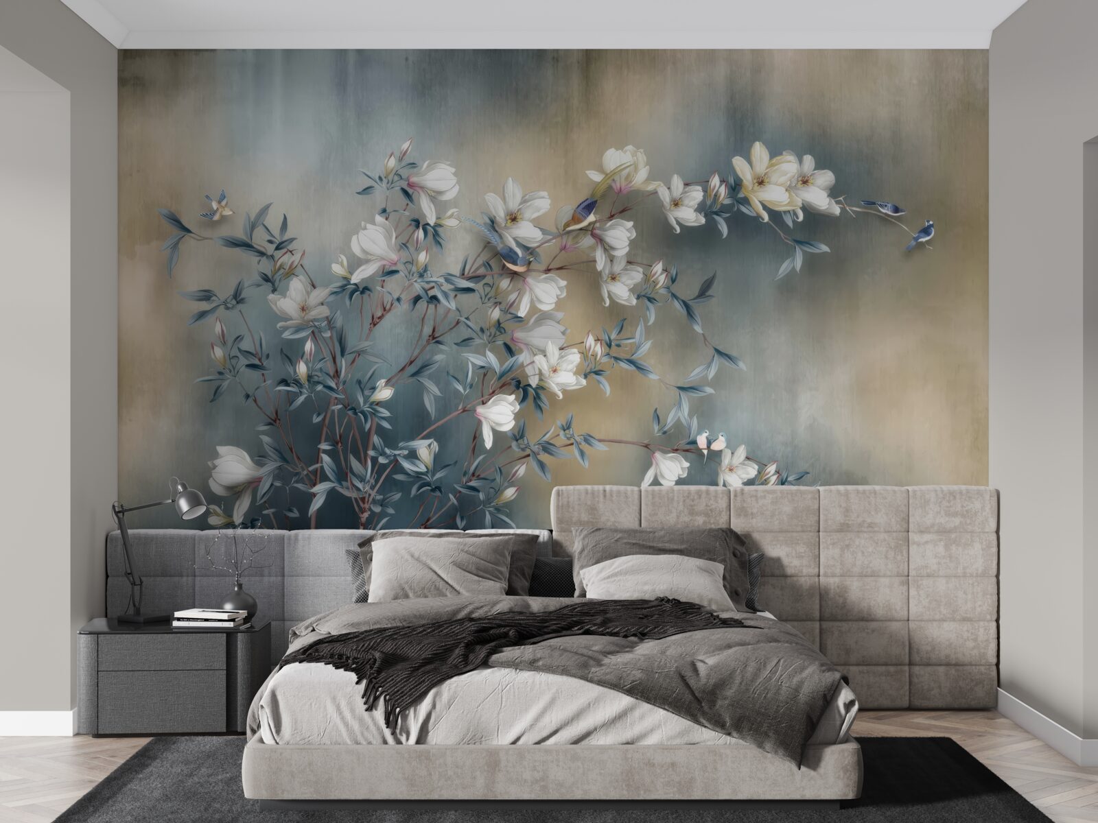 Fotobehang tak bedekt met witte bloemen