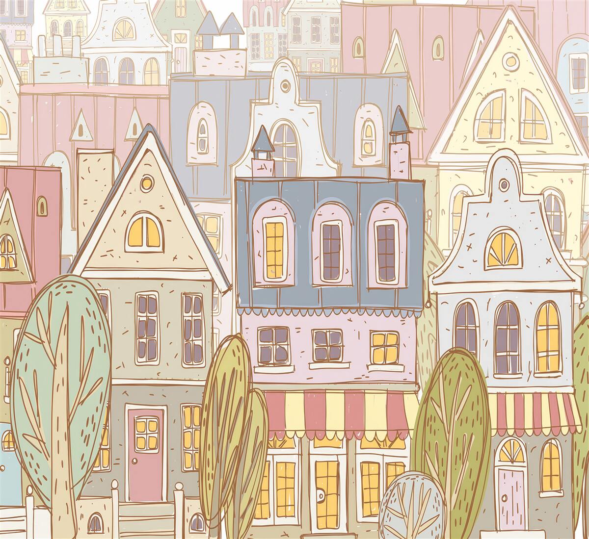 Fotobehang huizen van verschillende typen