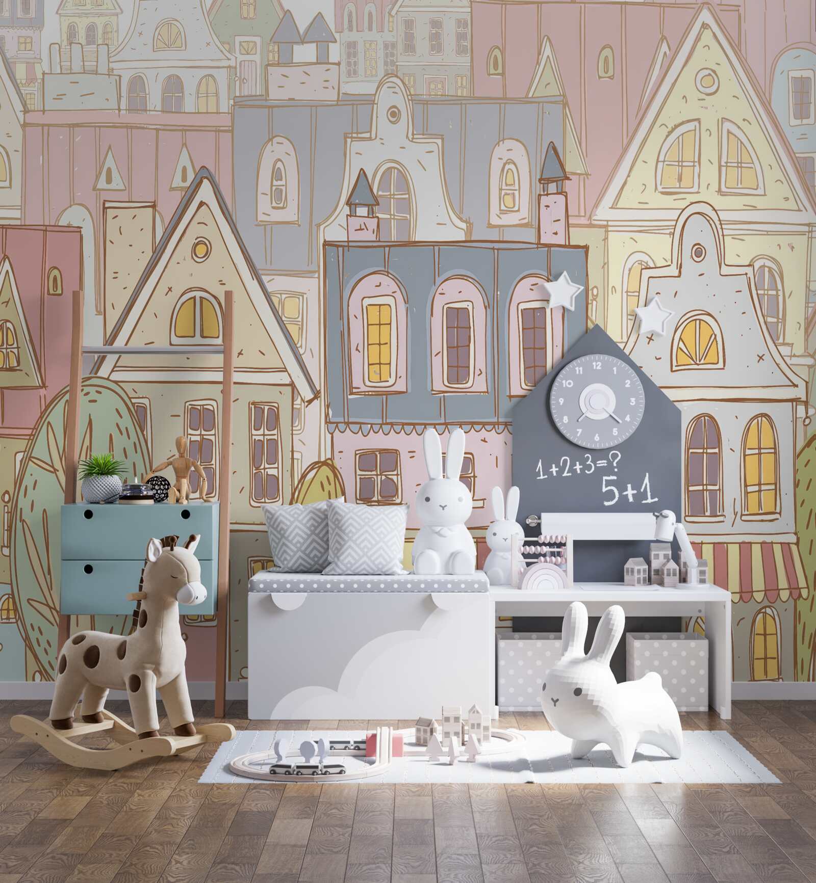 Fotobehang huizen van verschillende typen