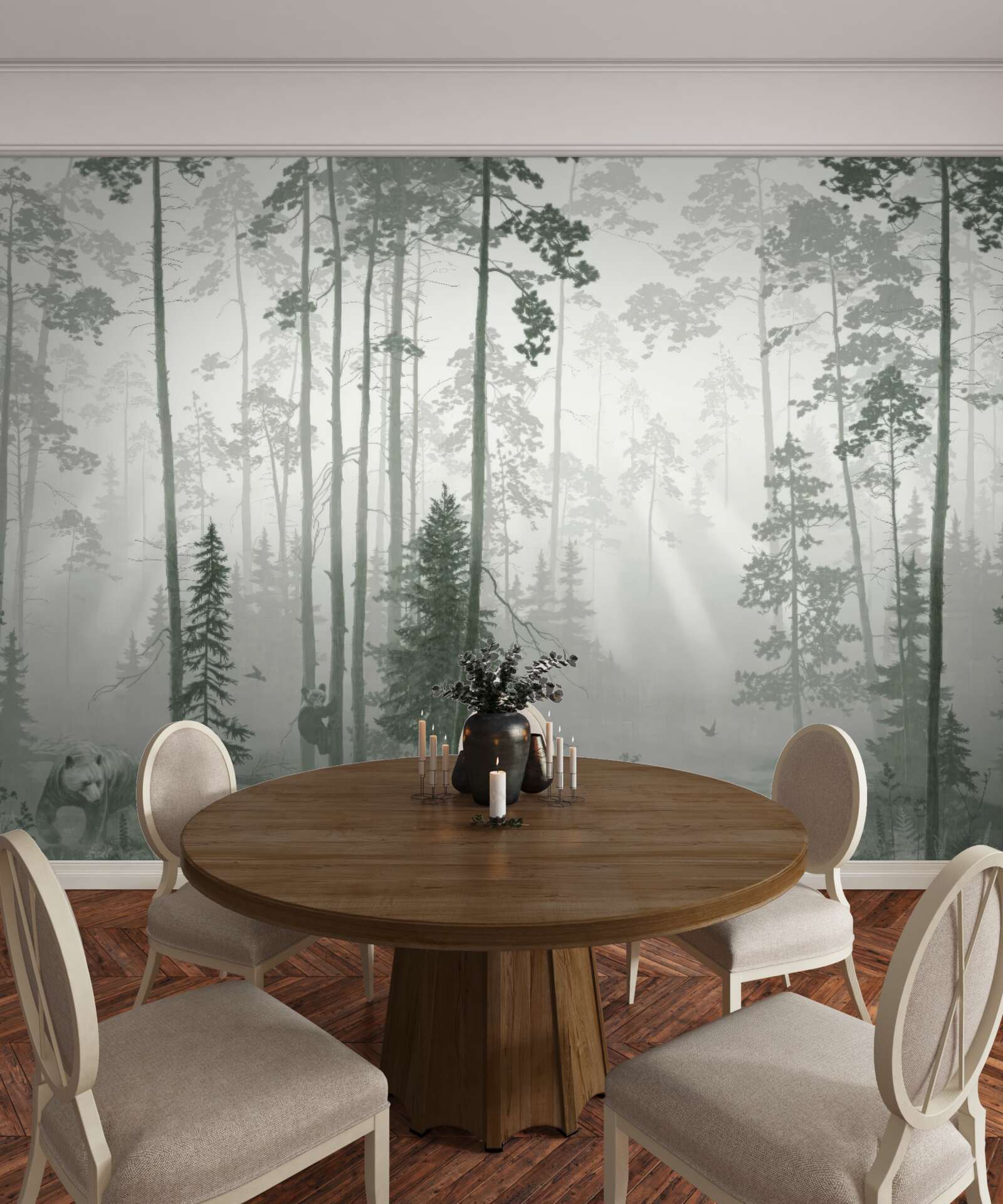 Fotobehang beren in een rokerig bos