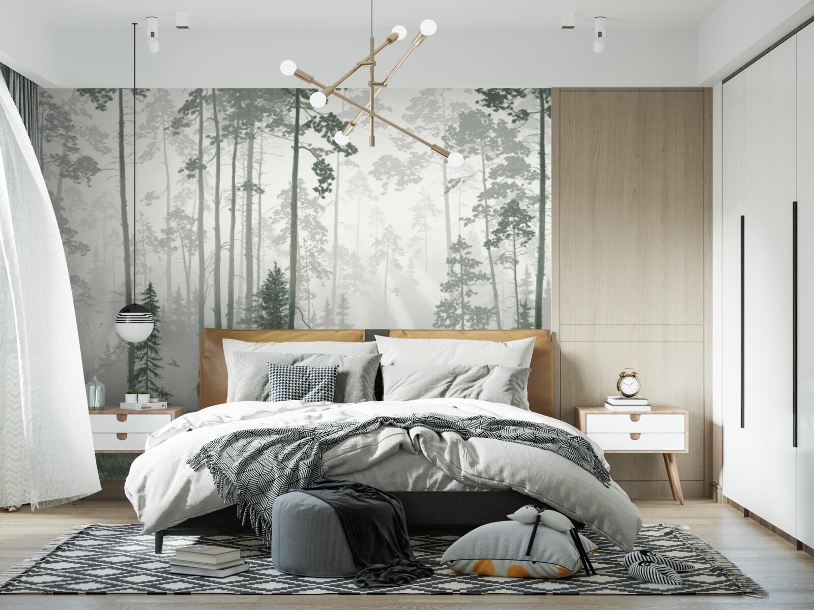 Fotobehang beren in een rokerig bos