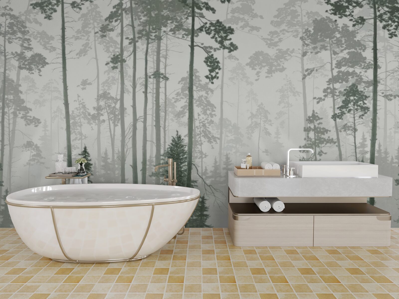 Fotobehang beren in een rokerig bos