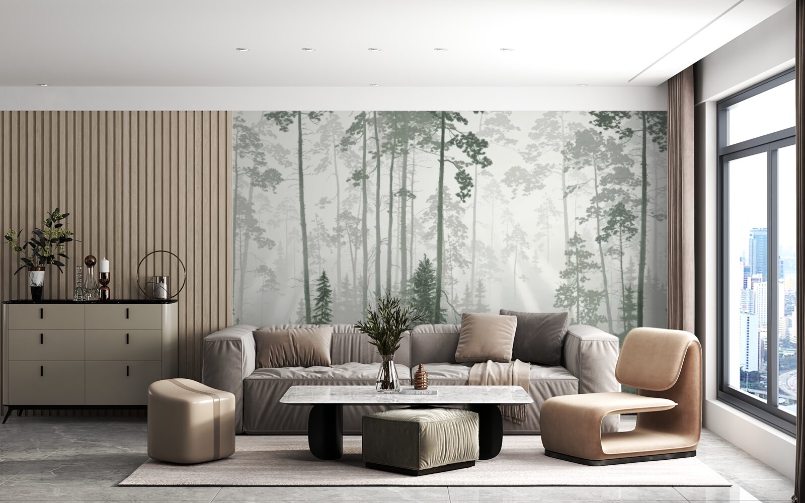 Fotobehang beren in een rokerig bos