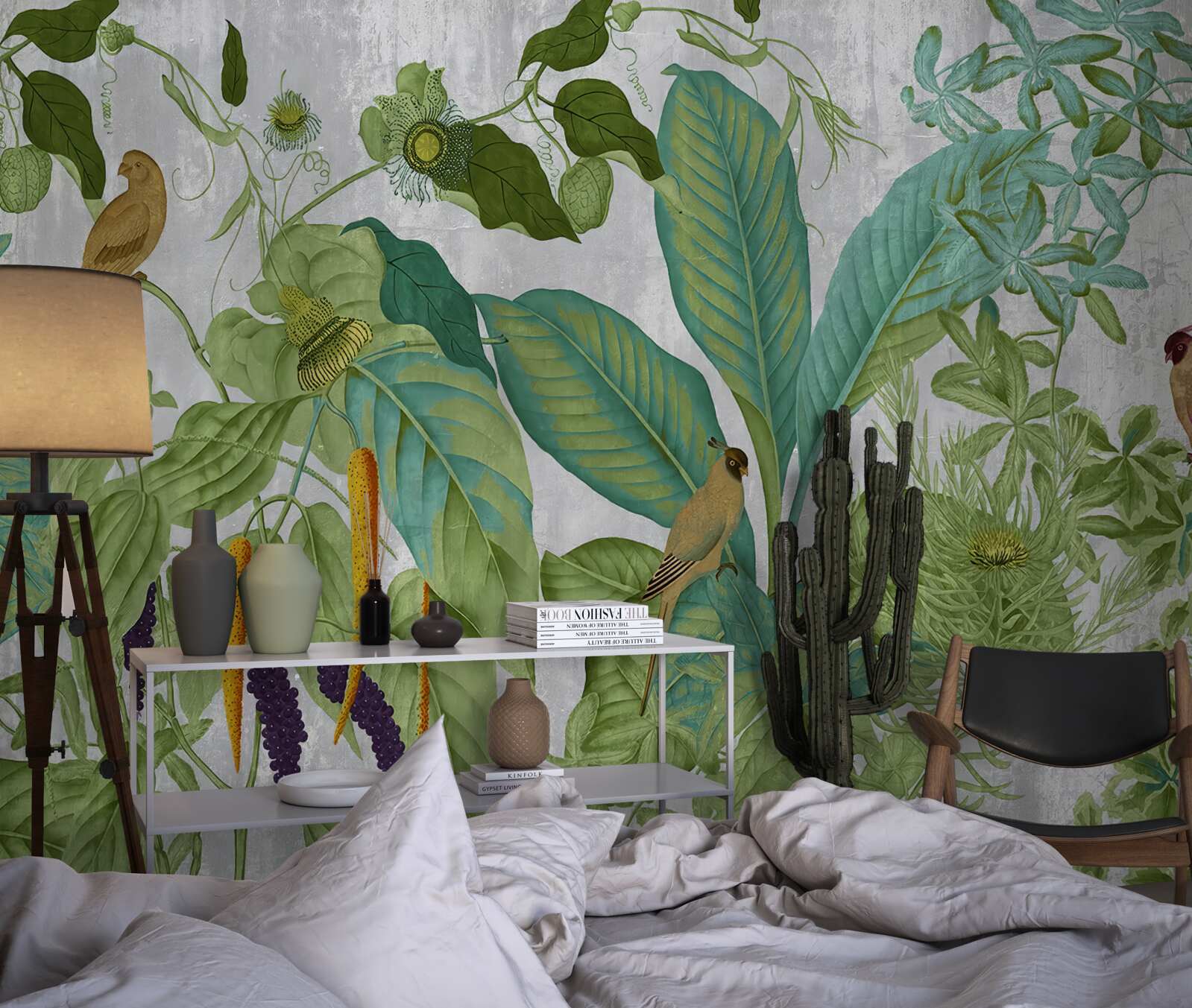 Fotobehang tussen de groene bladeren zitten papegaaien