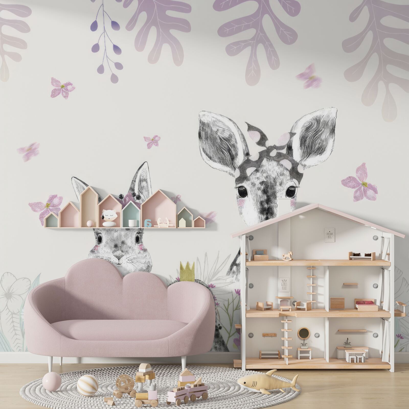 Fotobehang heldere achtergrond met afbeeldingen van dieren