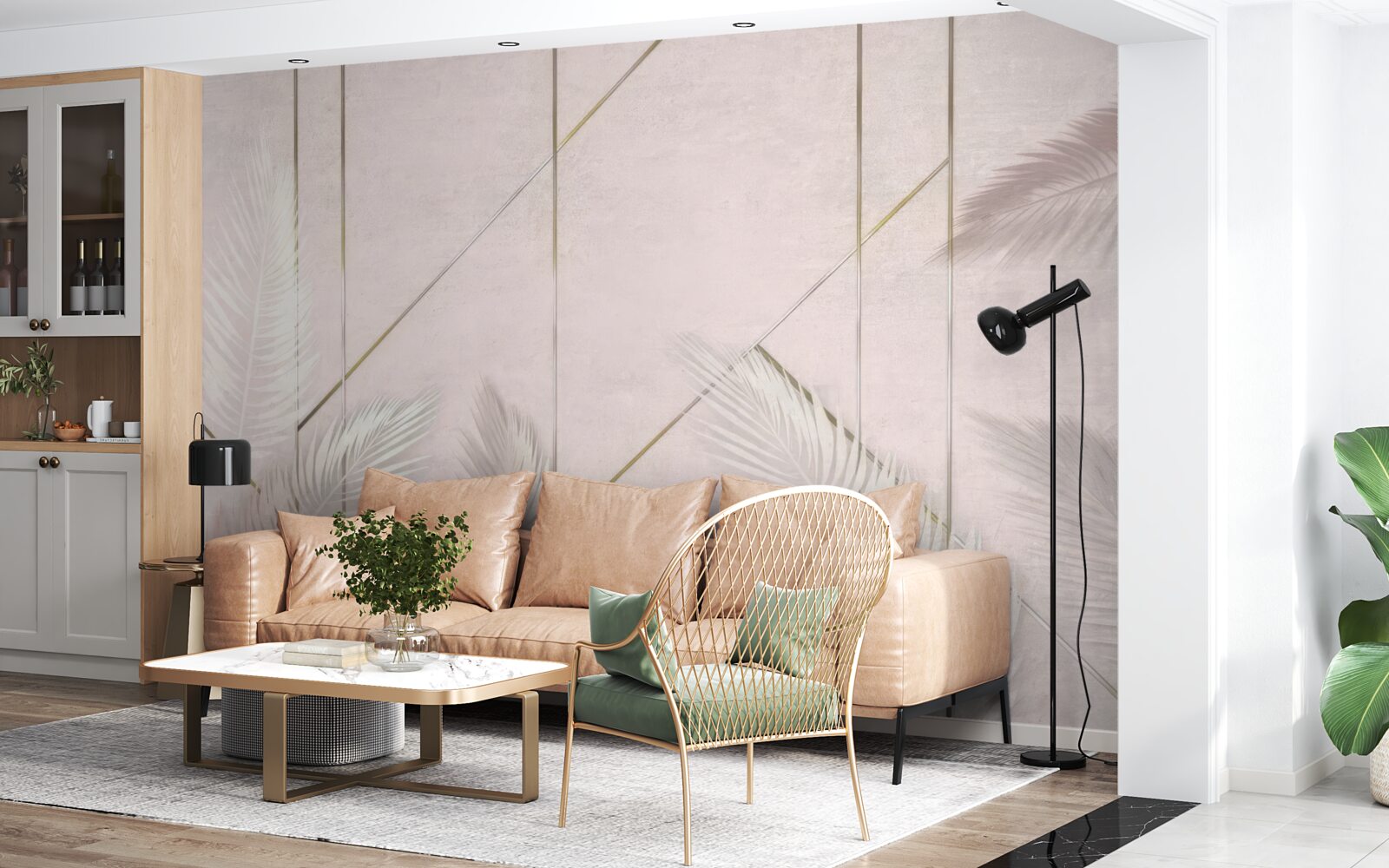 Fotobehang lichte achtergrond met bladeren