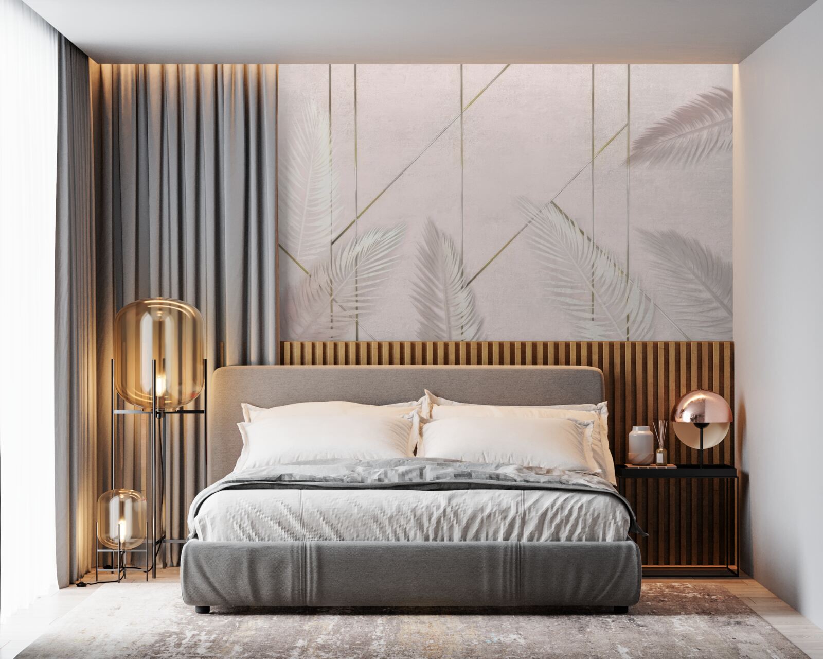 Fotobehang lichte achtergrond met bladeren