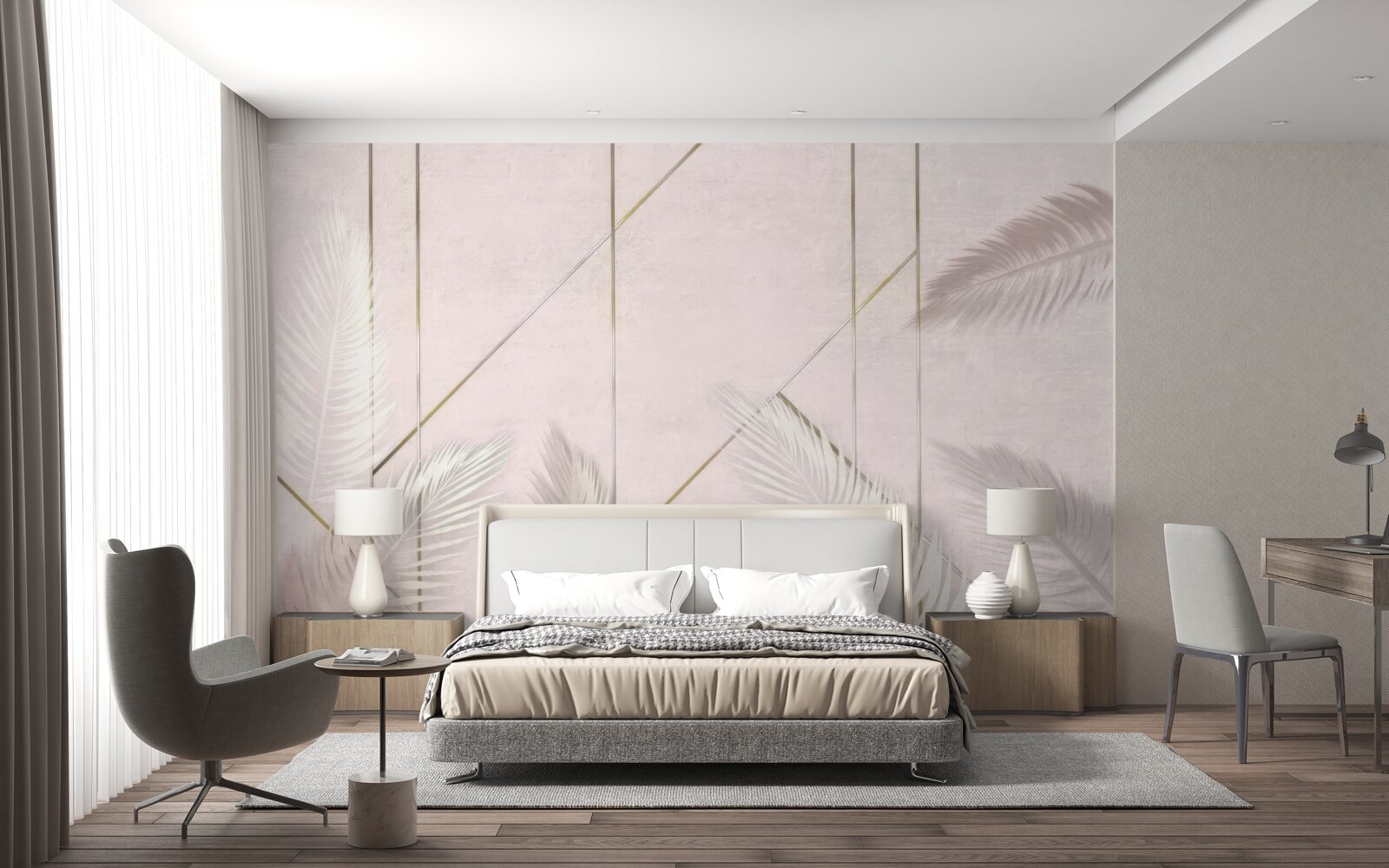 Fotobehang lichte achtergrond met bladeren