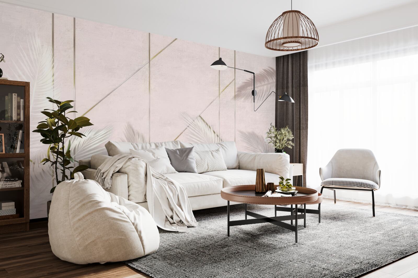 Fotobehang lichte achtergrond met bladeren