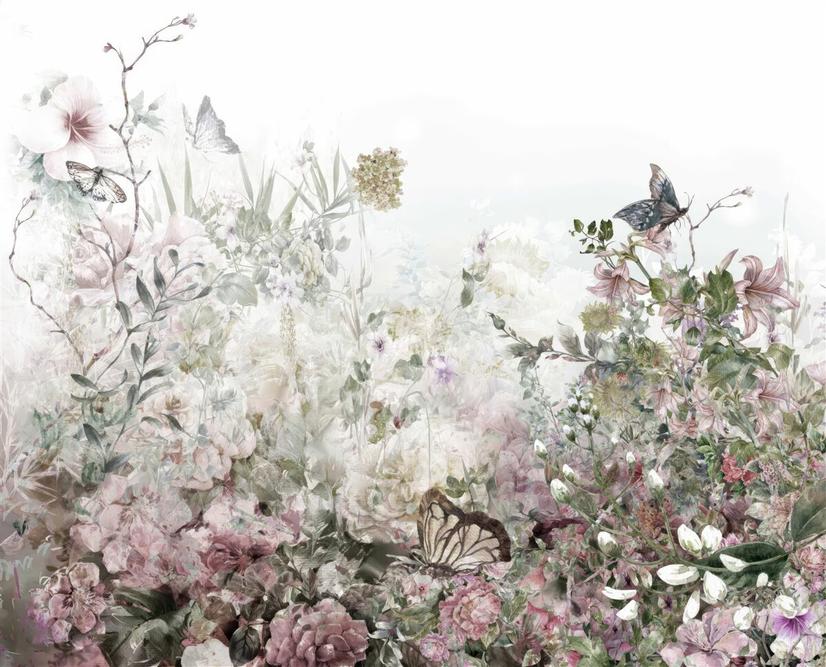 Fotobehang planten waarop vlinders zitten