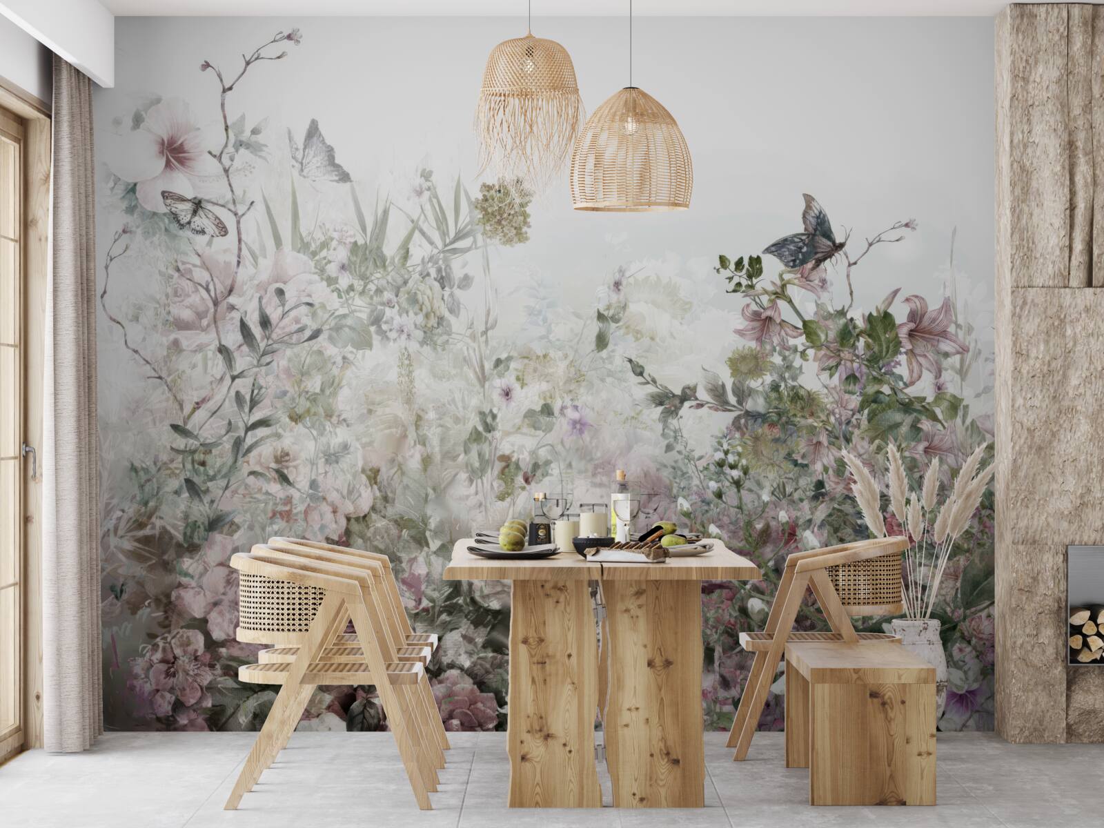 Fotobehang planten waarop vlinders zitten