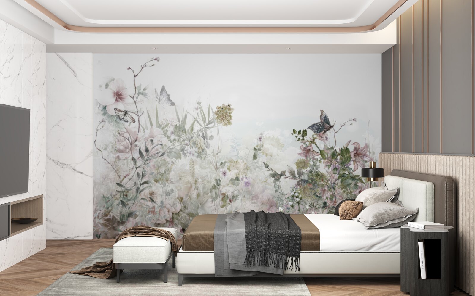 Fotobehang planten waarop vlinders zitten