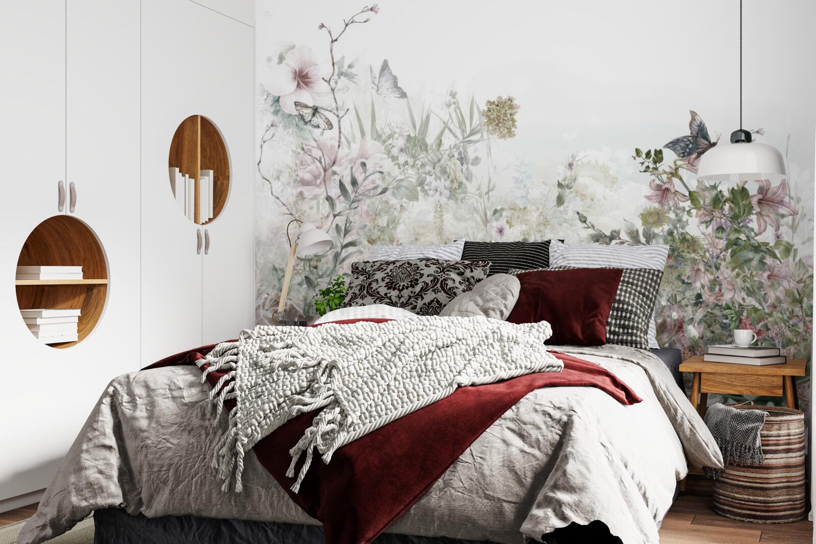 Fotobehang planten waarop vlinders zitten