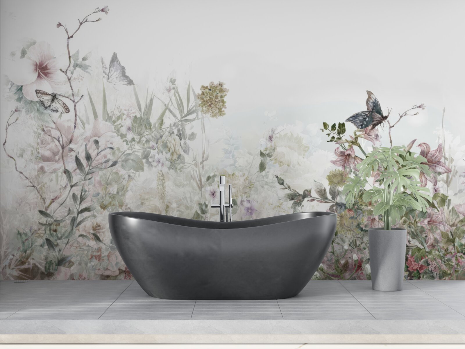 Fotobehang planten waarop vlinders zitten