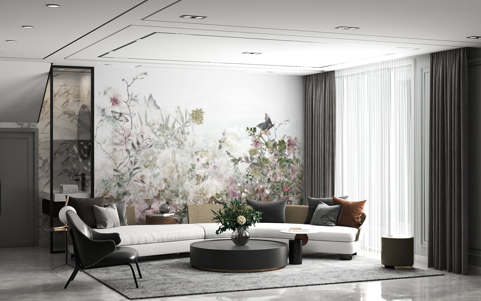 Fotobehang planten waarop vlinders zitten