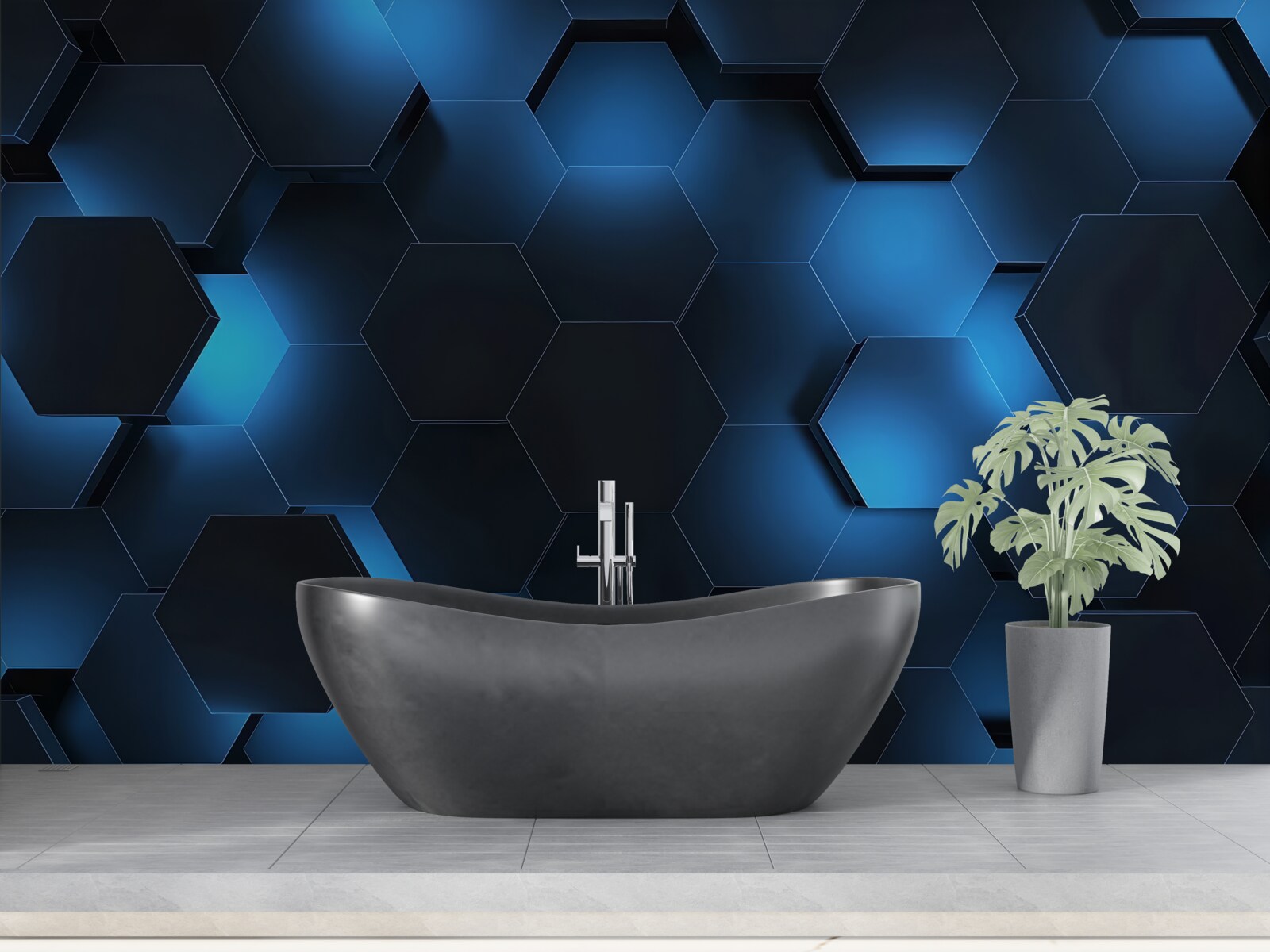 Fotobehang de zeshoeken zijn donkerblauw