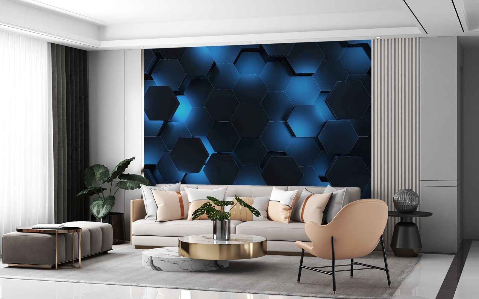 Fotobehang de zeshoeken zijn donkerblauw