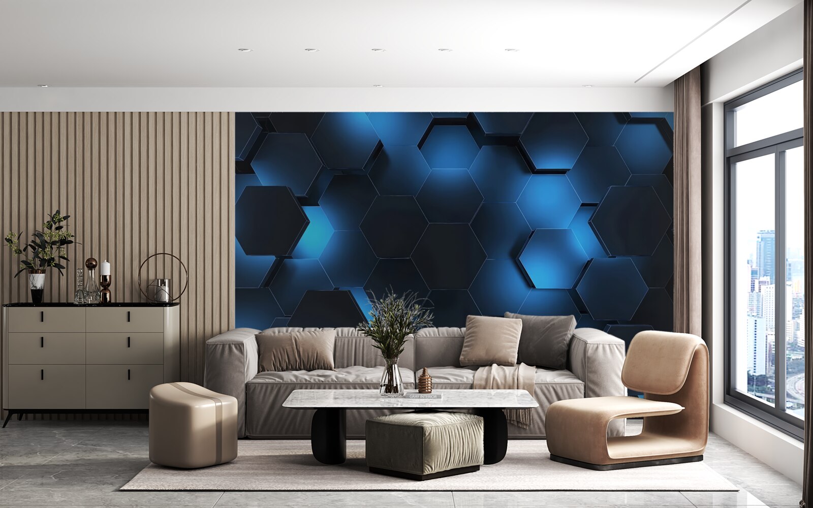 Fotobehang de zeshoeken zijn donkerblauw