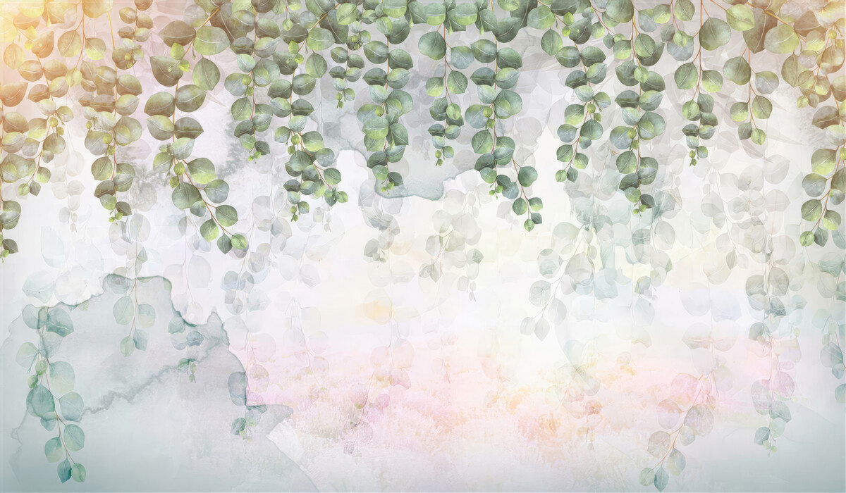 Fotobehang hangende takken met groene bladeren