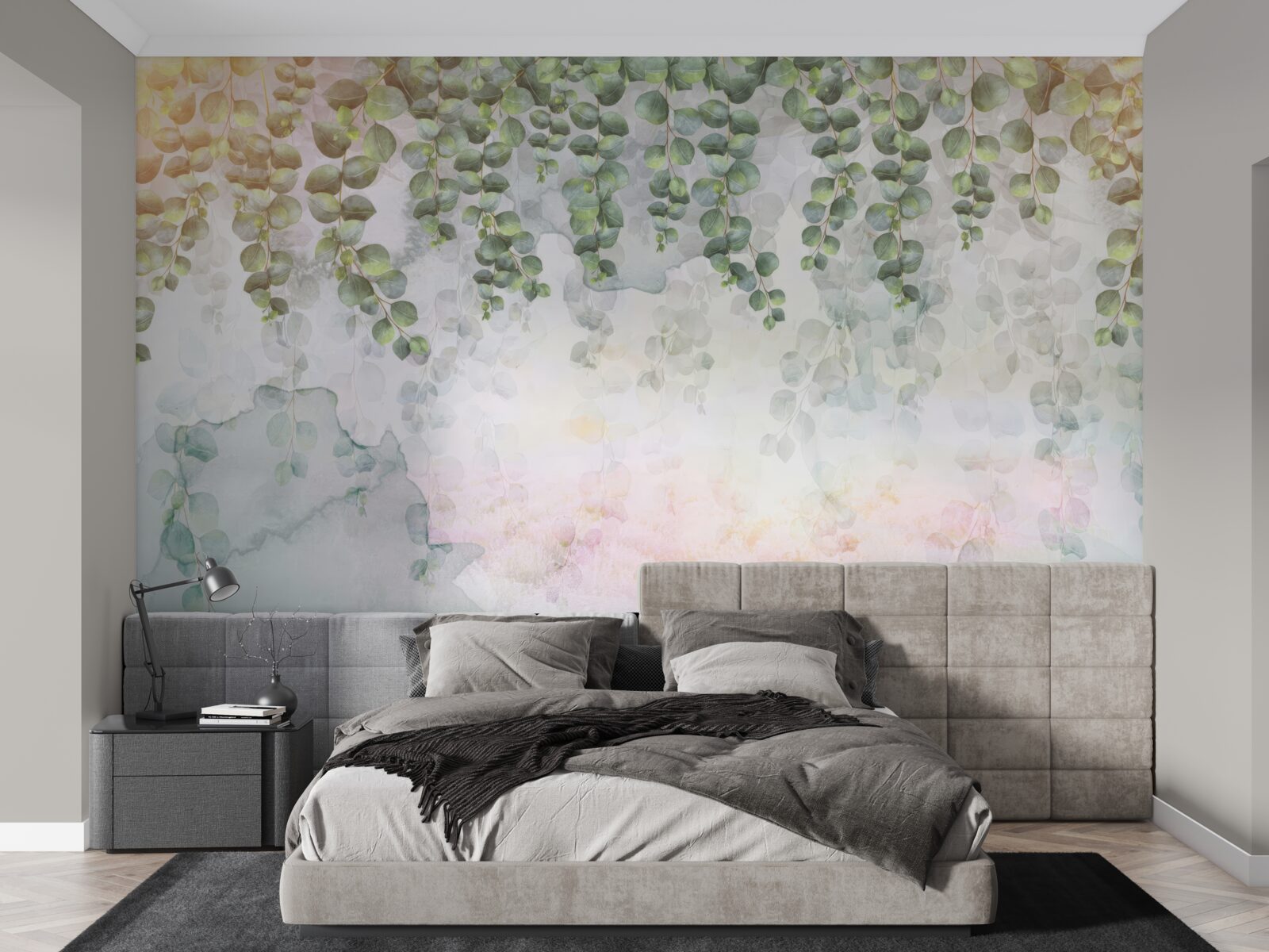 Fotobehang hangende takken met groene bladeren