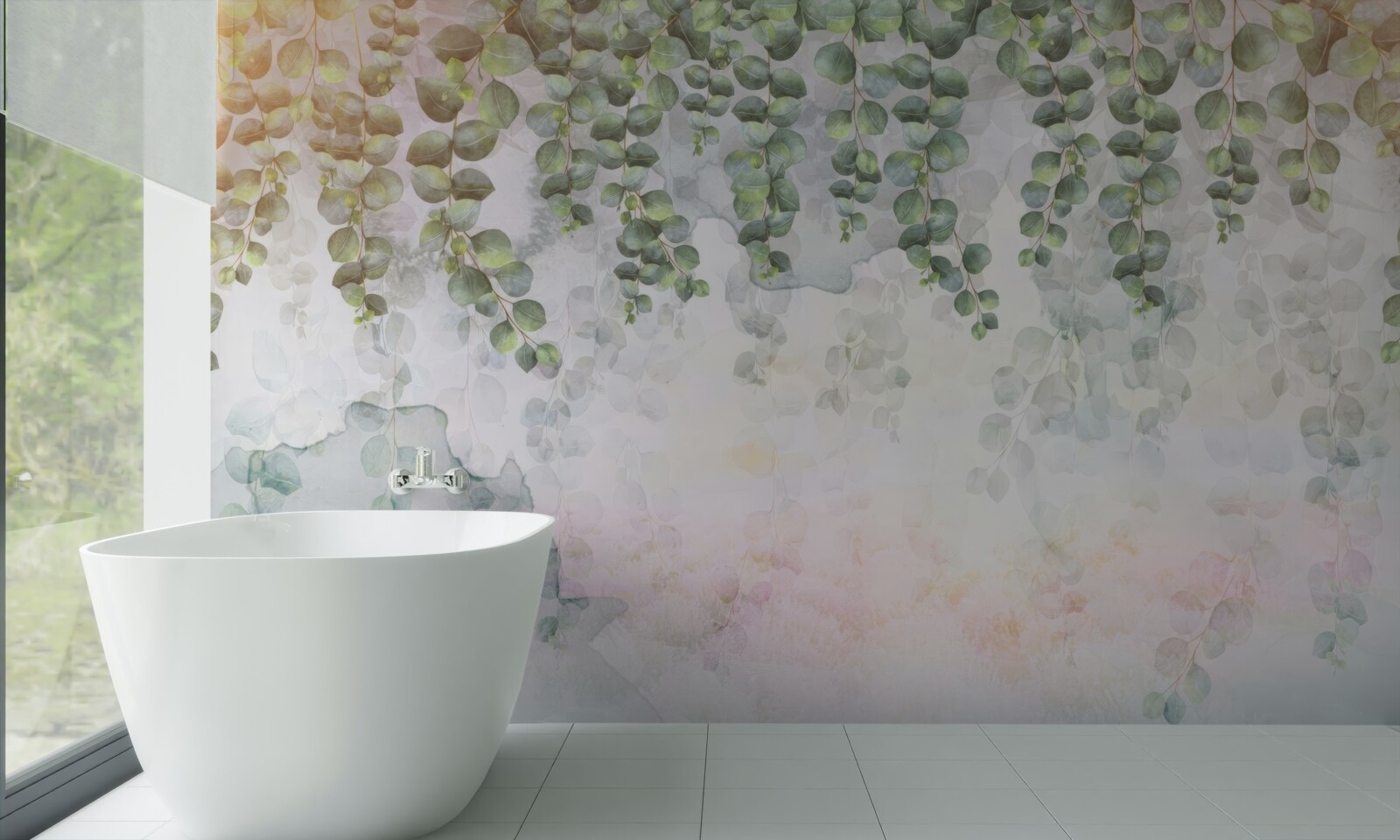 Fotobehang hangende takken met groene bladeren