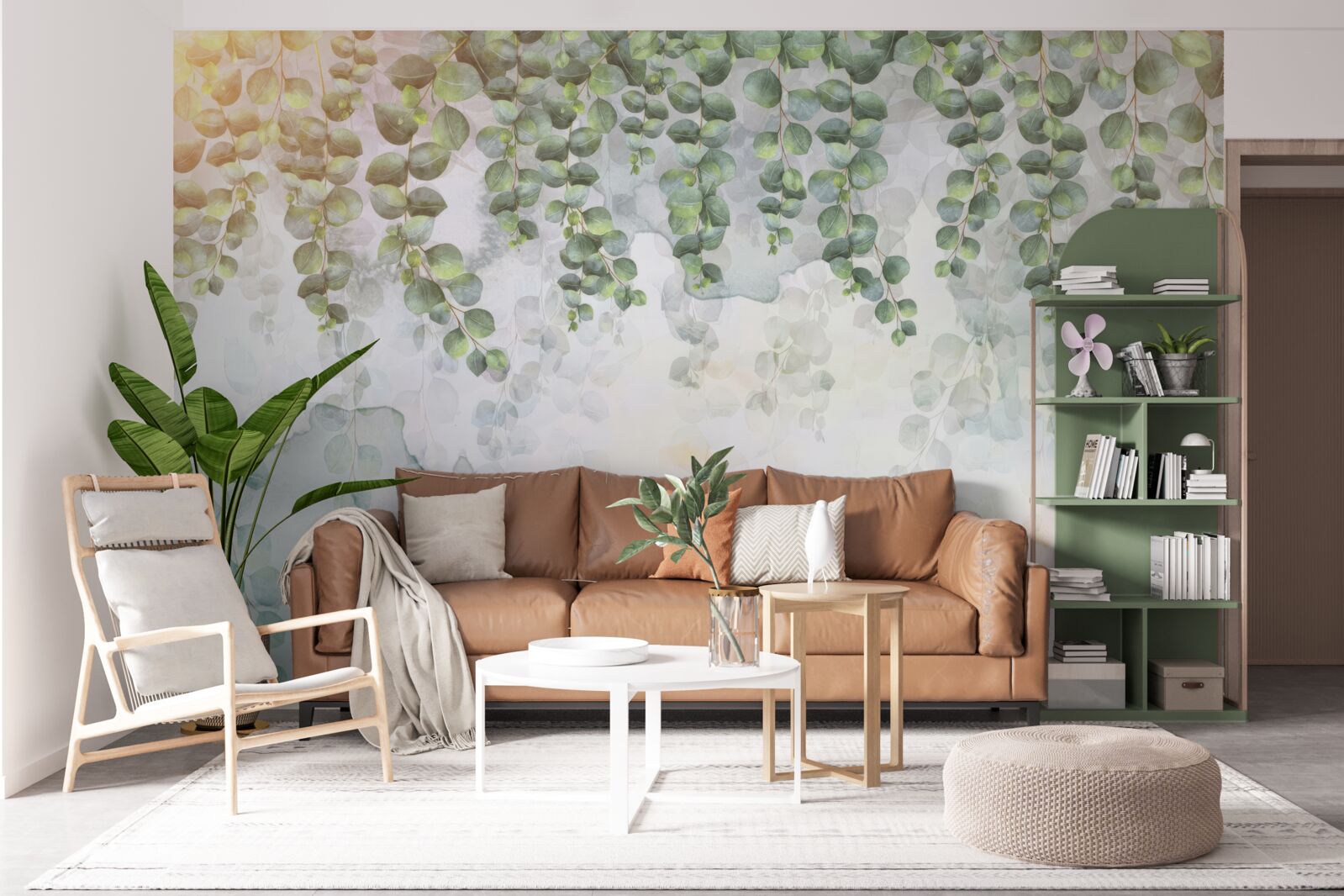 Fotobehang hangende takken met groene bladeren