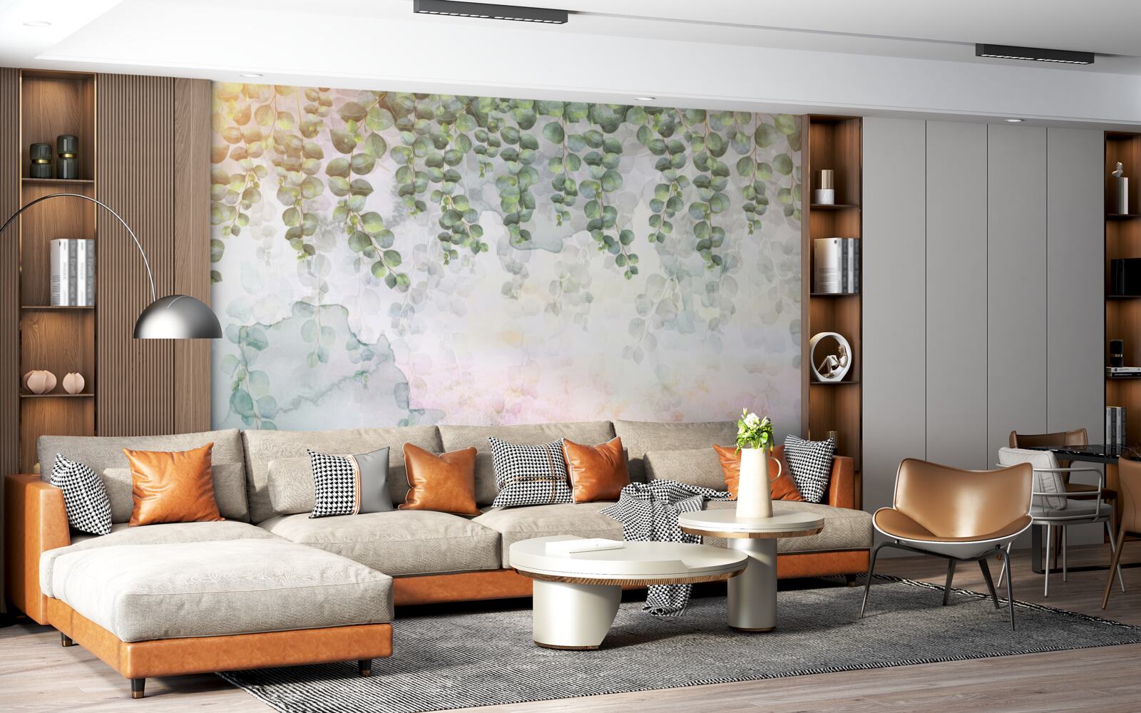 Fotobehang hangende takken met groene bladeren