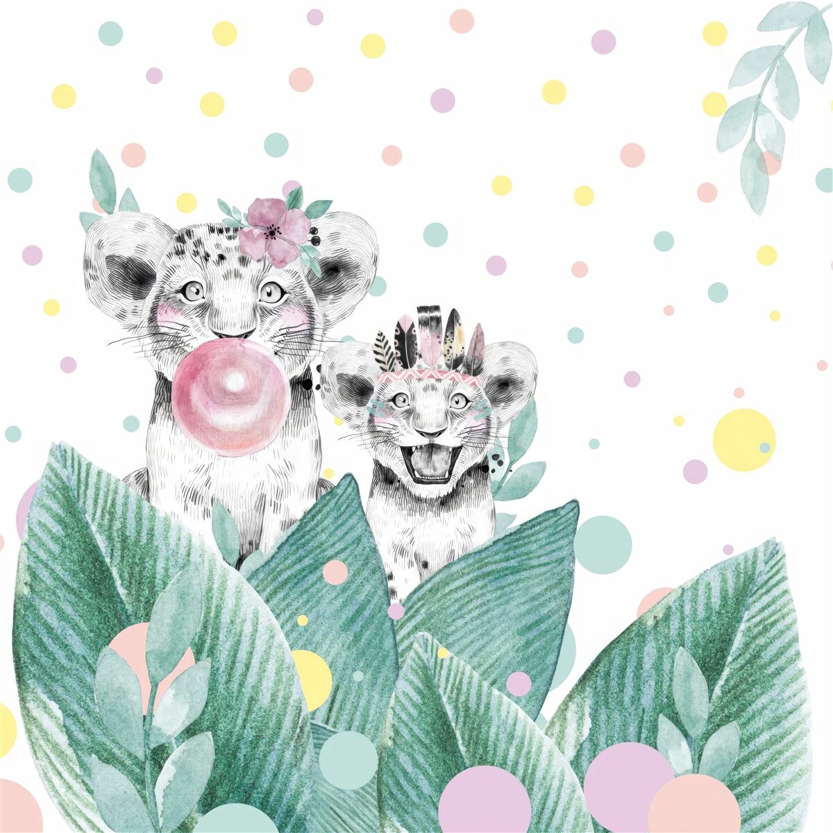 Fotobehang een leeuwin komt tevoorschijn vanachter de bladeren