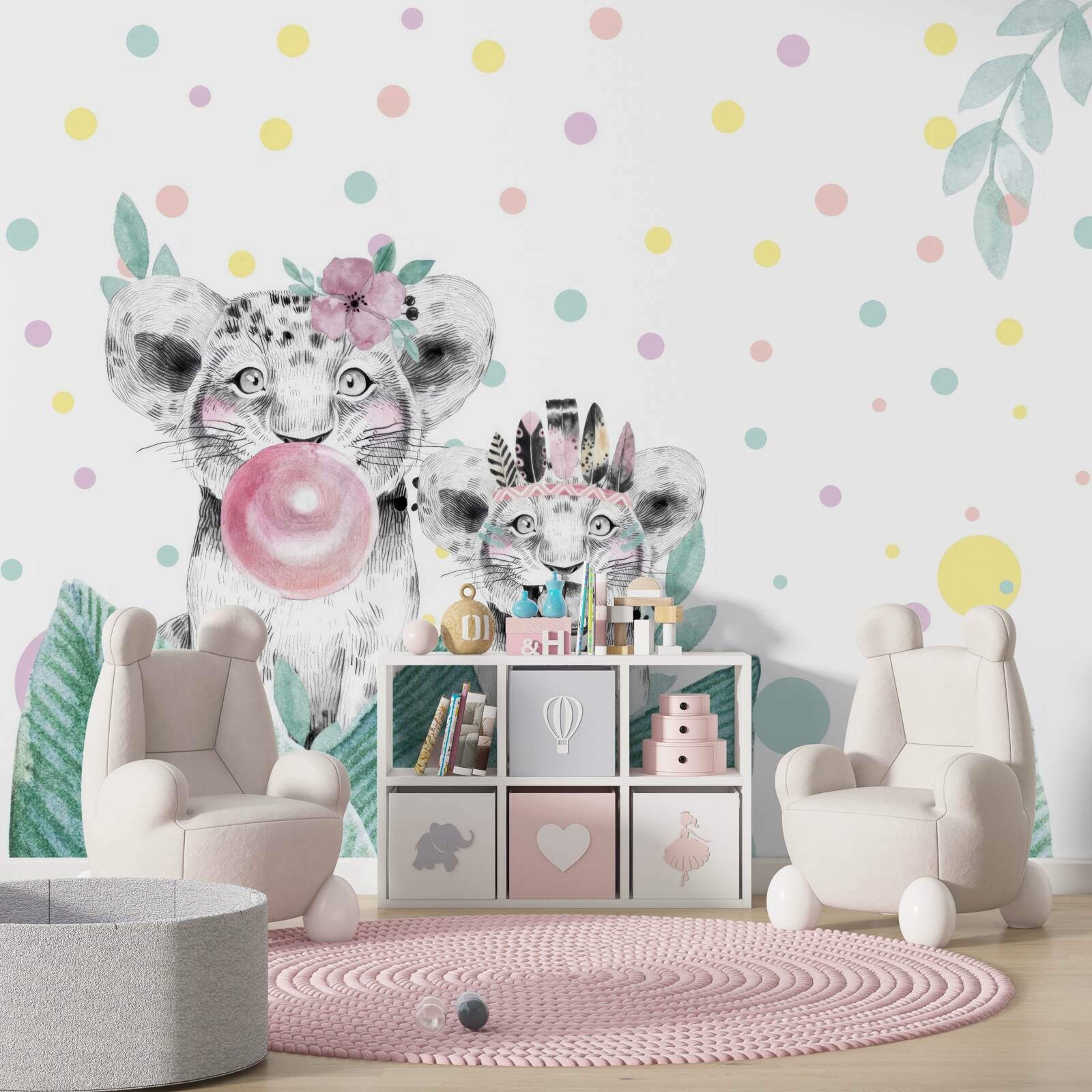 Fotobehang een leeuwin komt tevoorschijn vanachter de bladeren