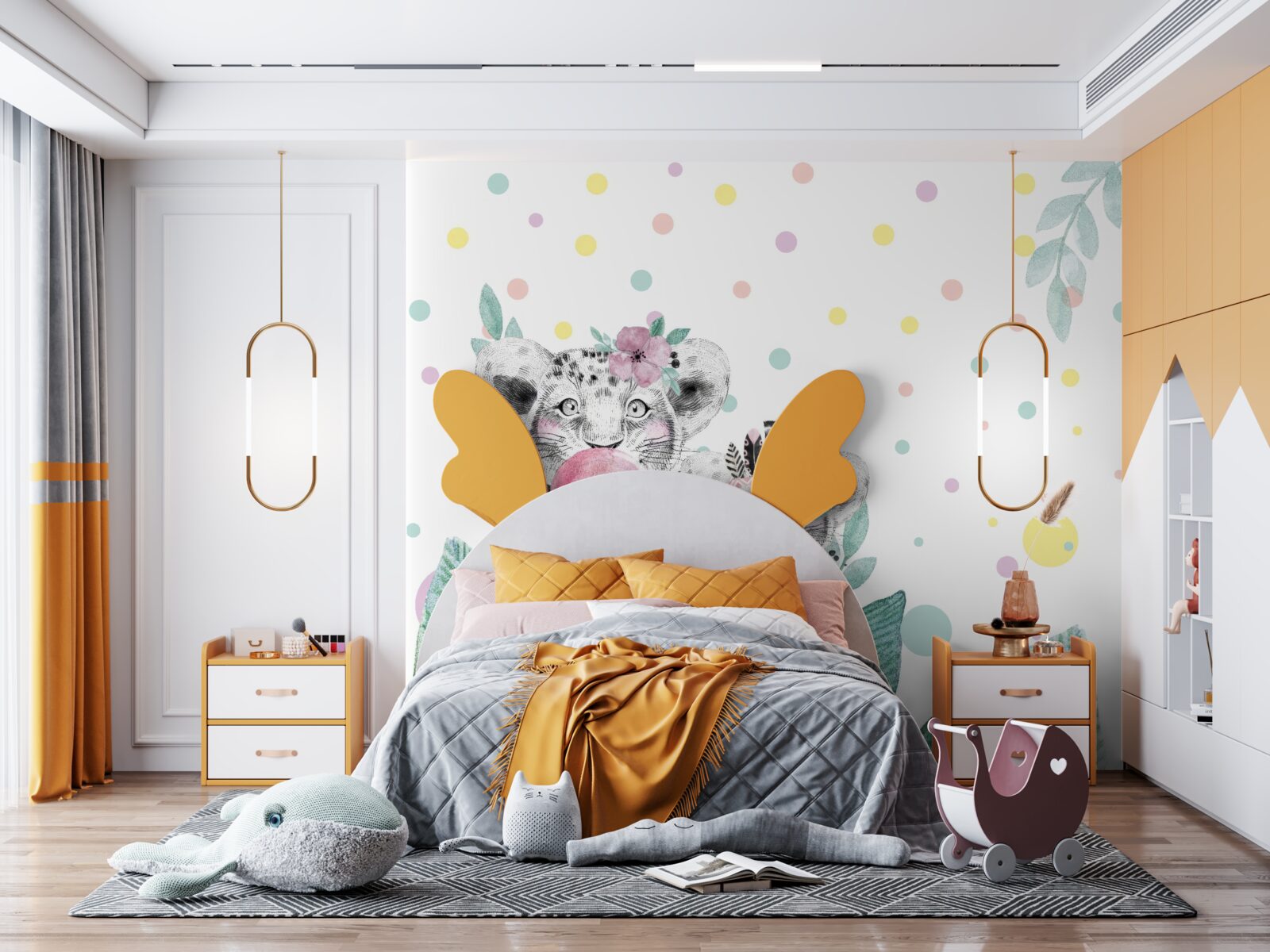 Fotobehang een leeuwin komt tevoorschijn vanachter de bladeren