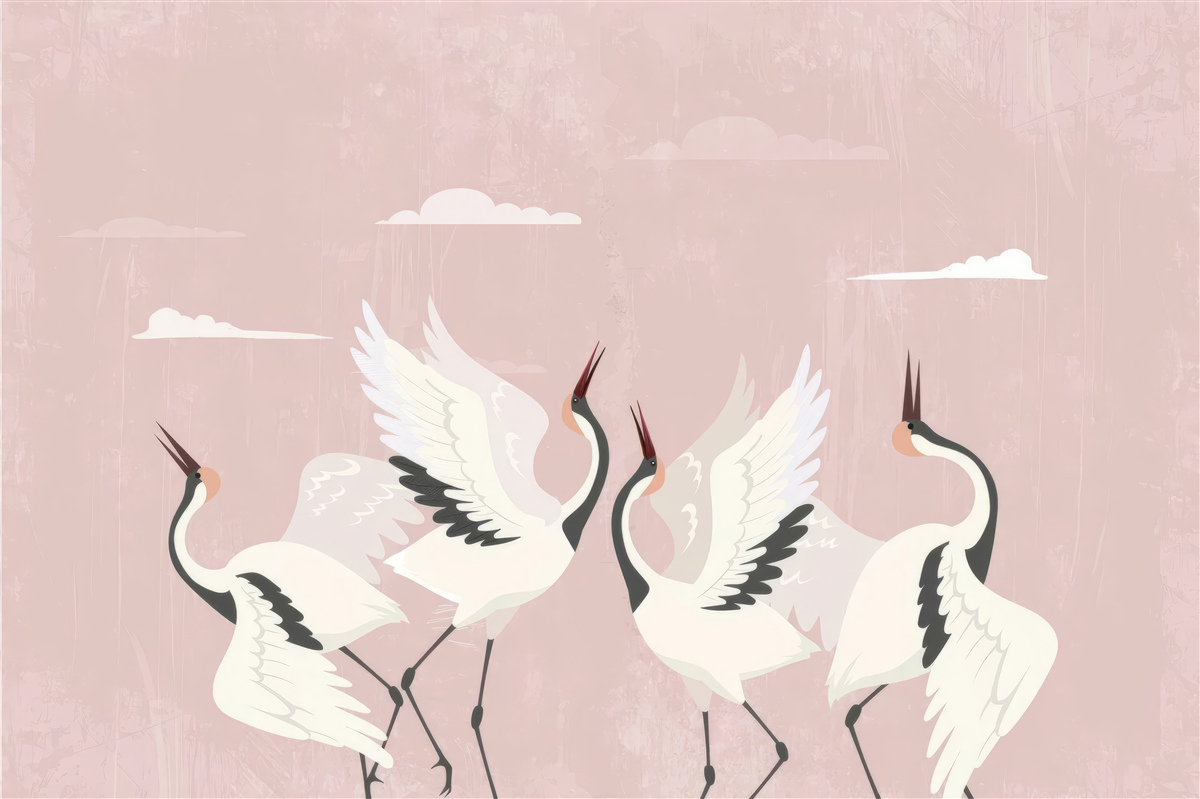 Fotobehang ooievaars strekken hun nek en kijken omhoog