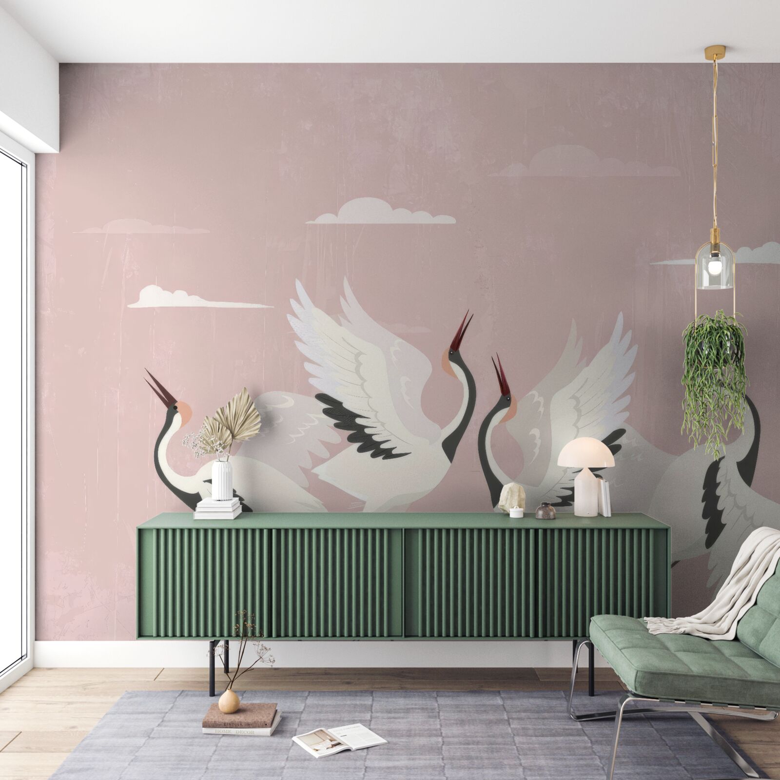 Fotobehang ooievaars strekken hun nek en kijken omhoog