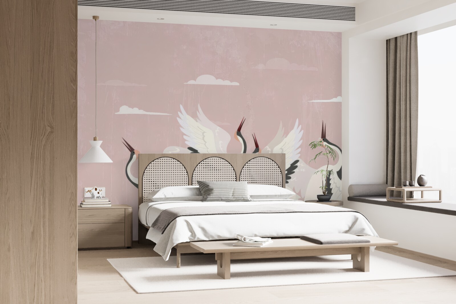 Fotobehang ooievaars strekken hun nek en kijken omhoog