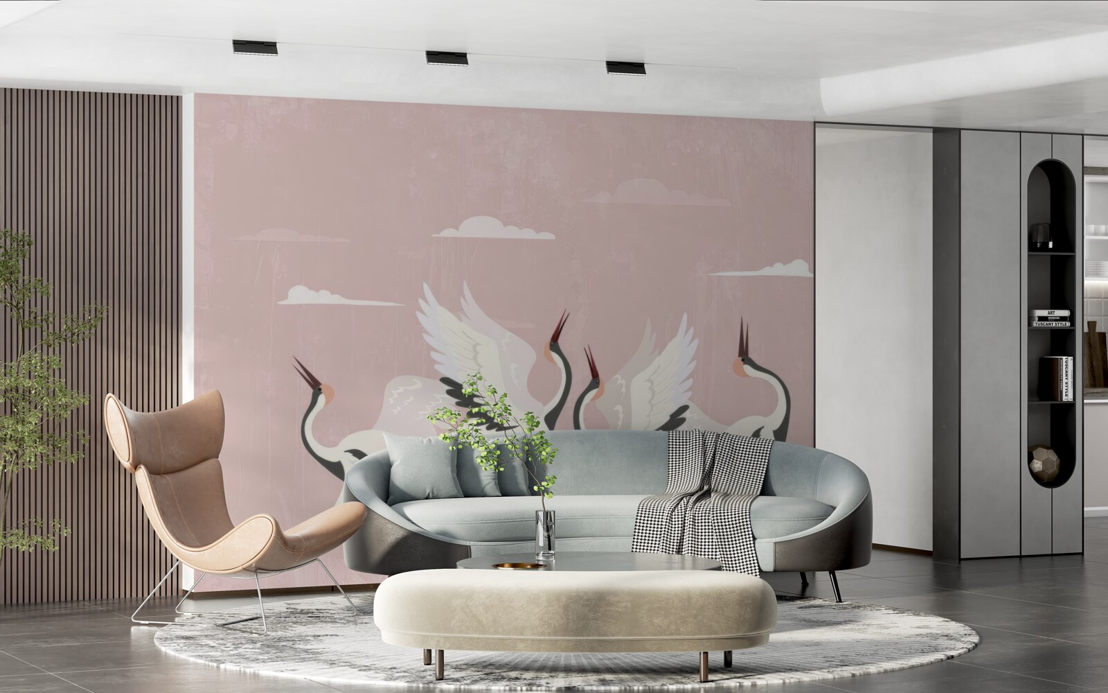 Fotobehang ooievaars strekken hun nek en kijken omhoog