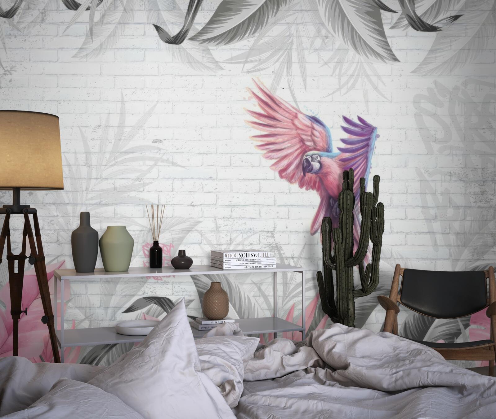 Fotobehang roze papegaai