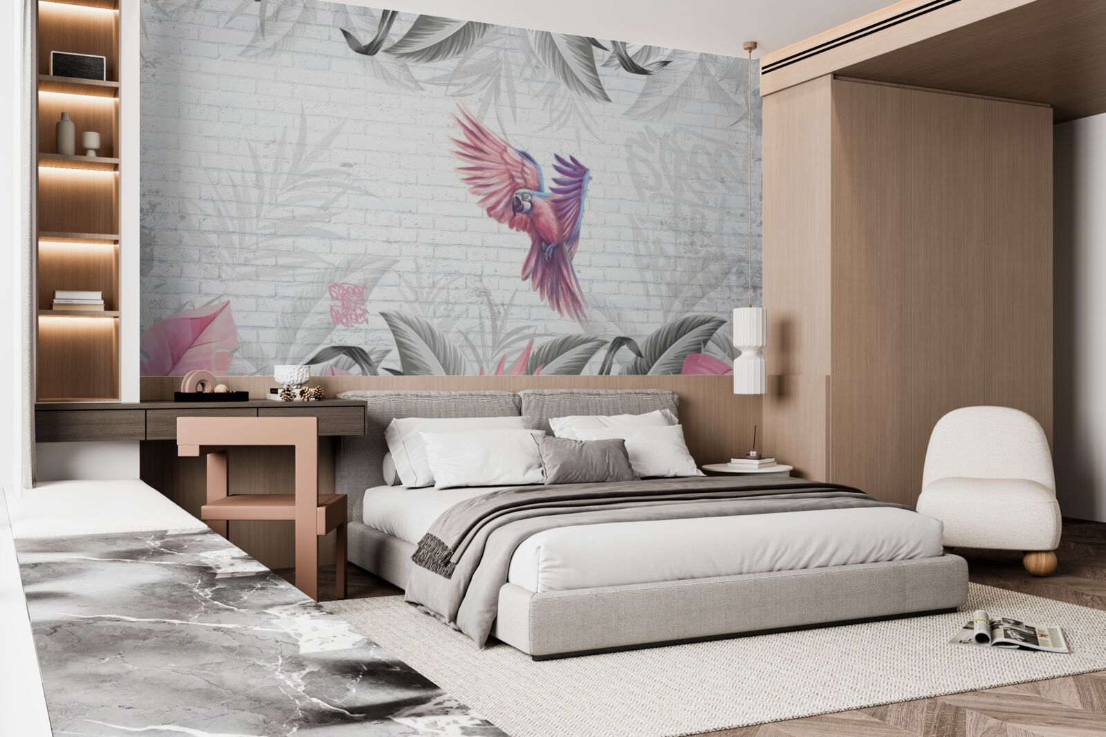 Fotobehang roze papegaai