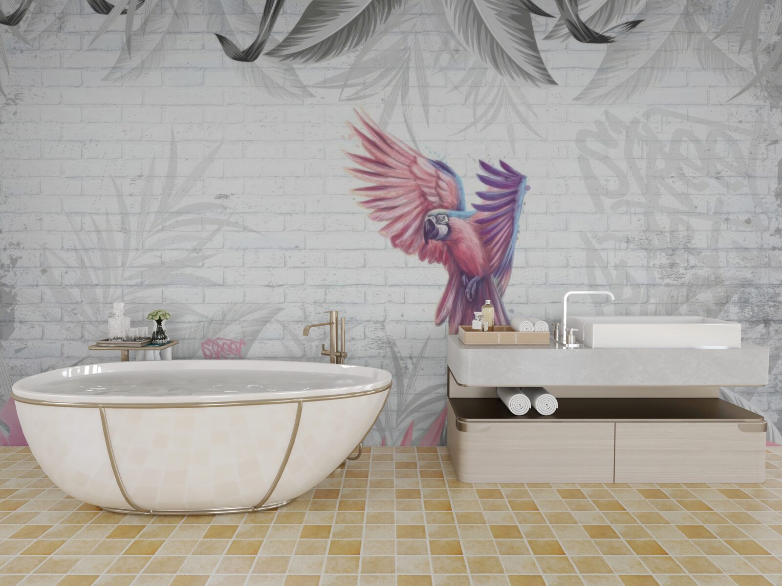 Fotobehang roze papegaai