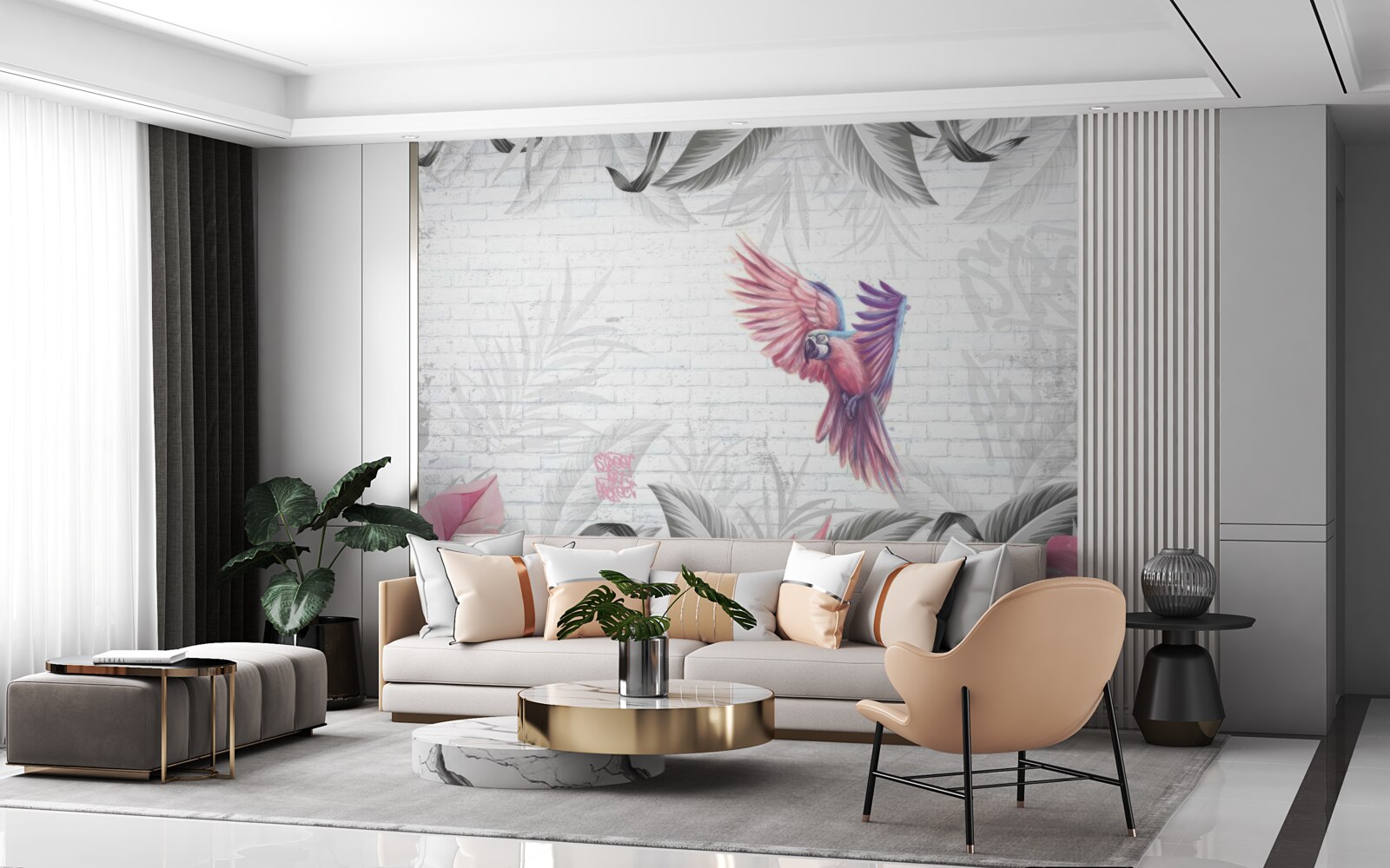 Fotobehang roze papegaai