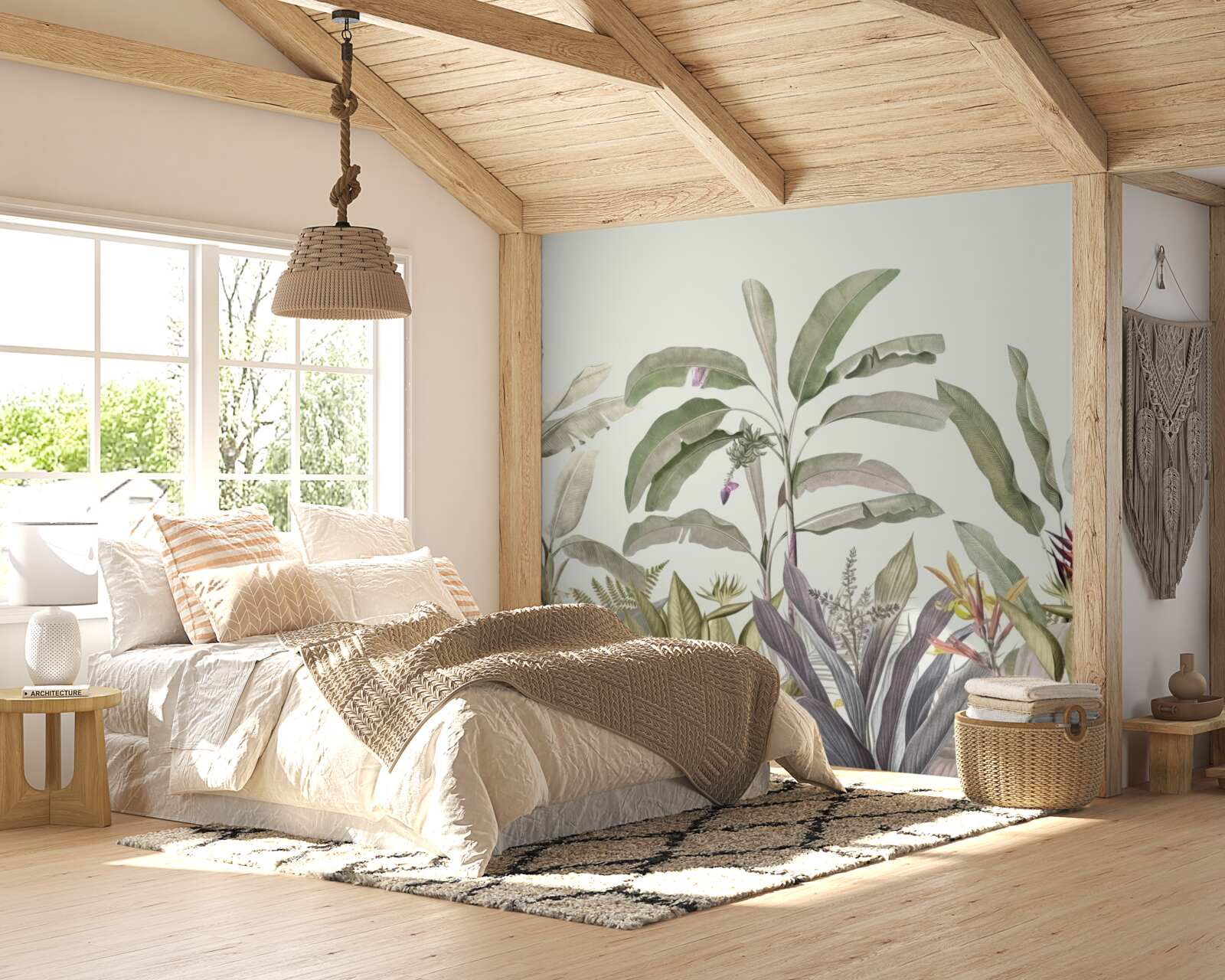 Fotobehang schaars gevormde planten en bladeren