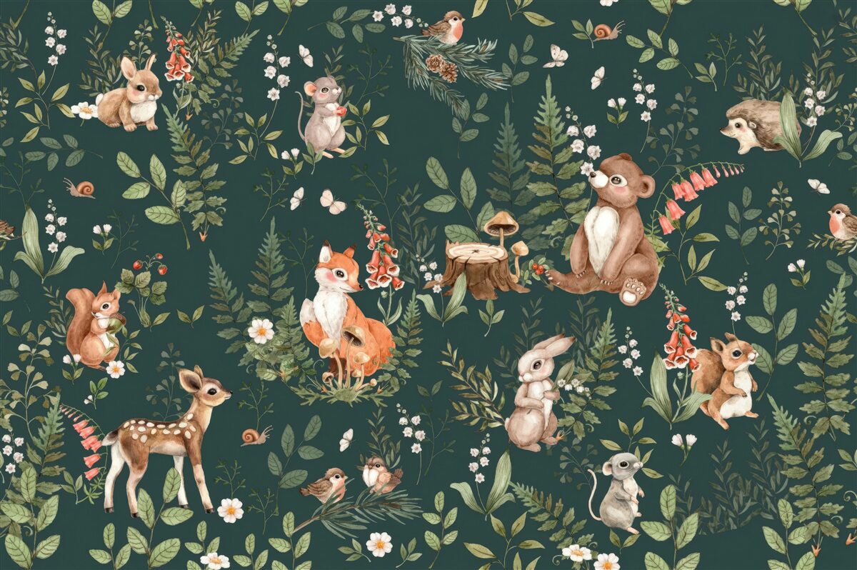 Fotobehang tussen de groene bladeren zitten verschillende dieren