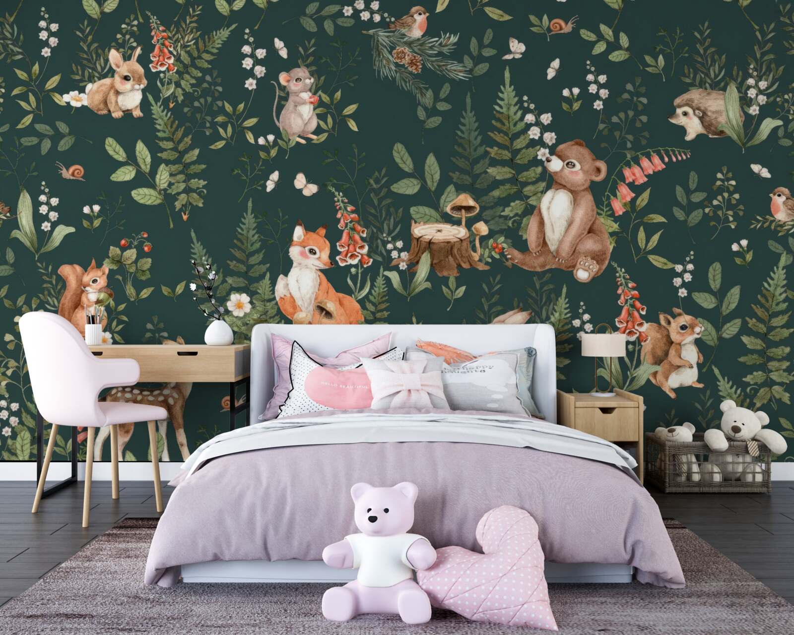 Fotobehang tussen de groene bladeren zitten verschillende dieren