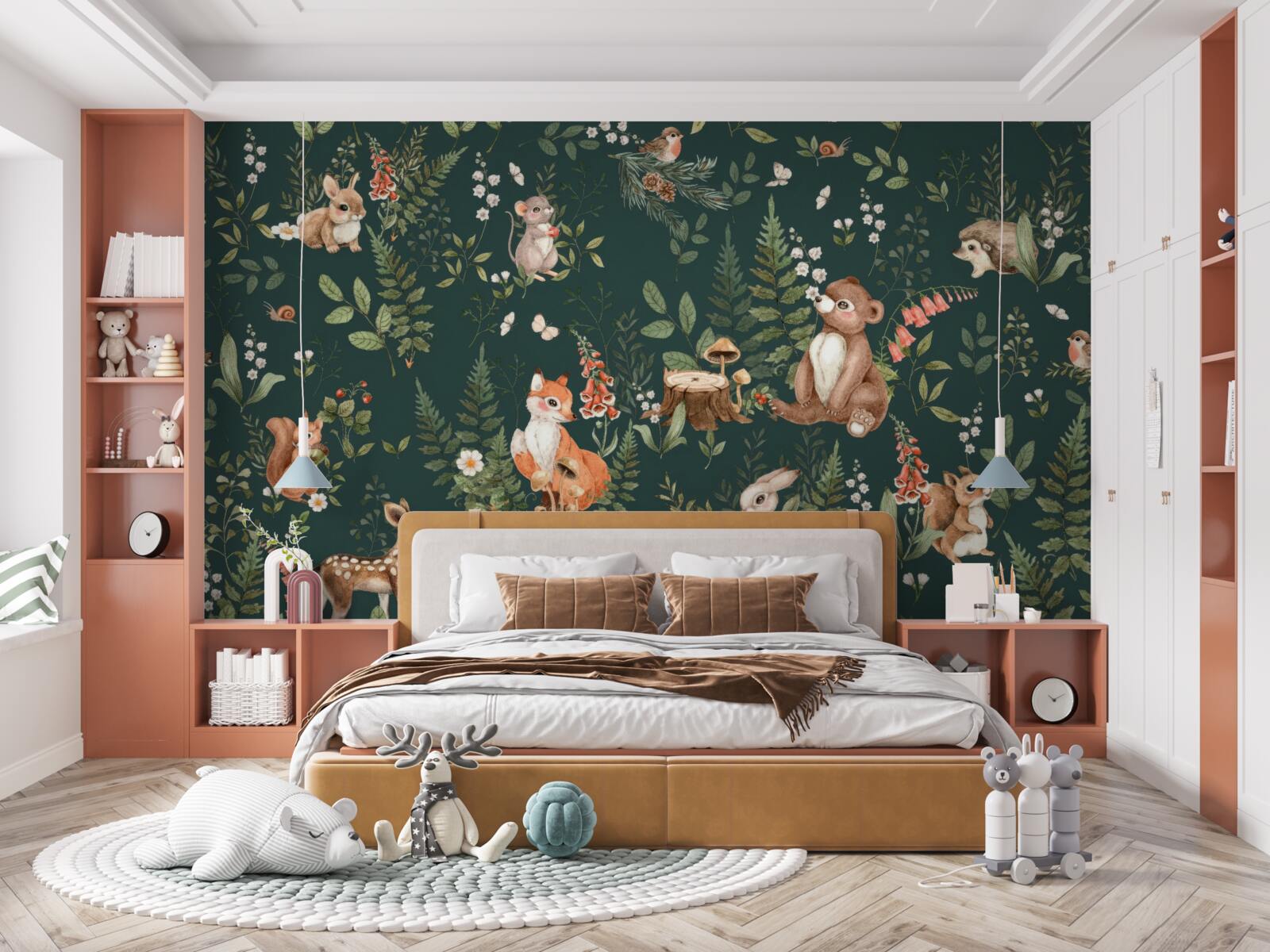 Fotobehang tussen de groene bladeren zitten verschillende dieren