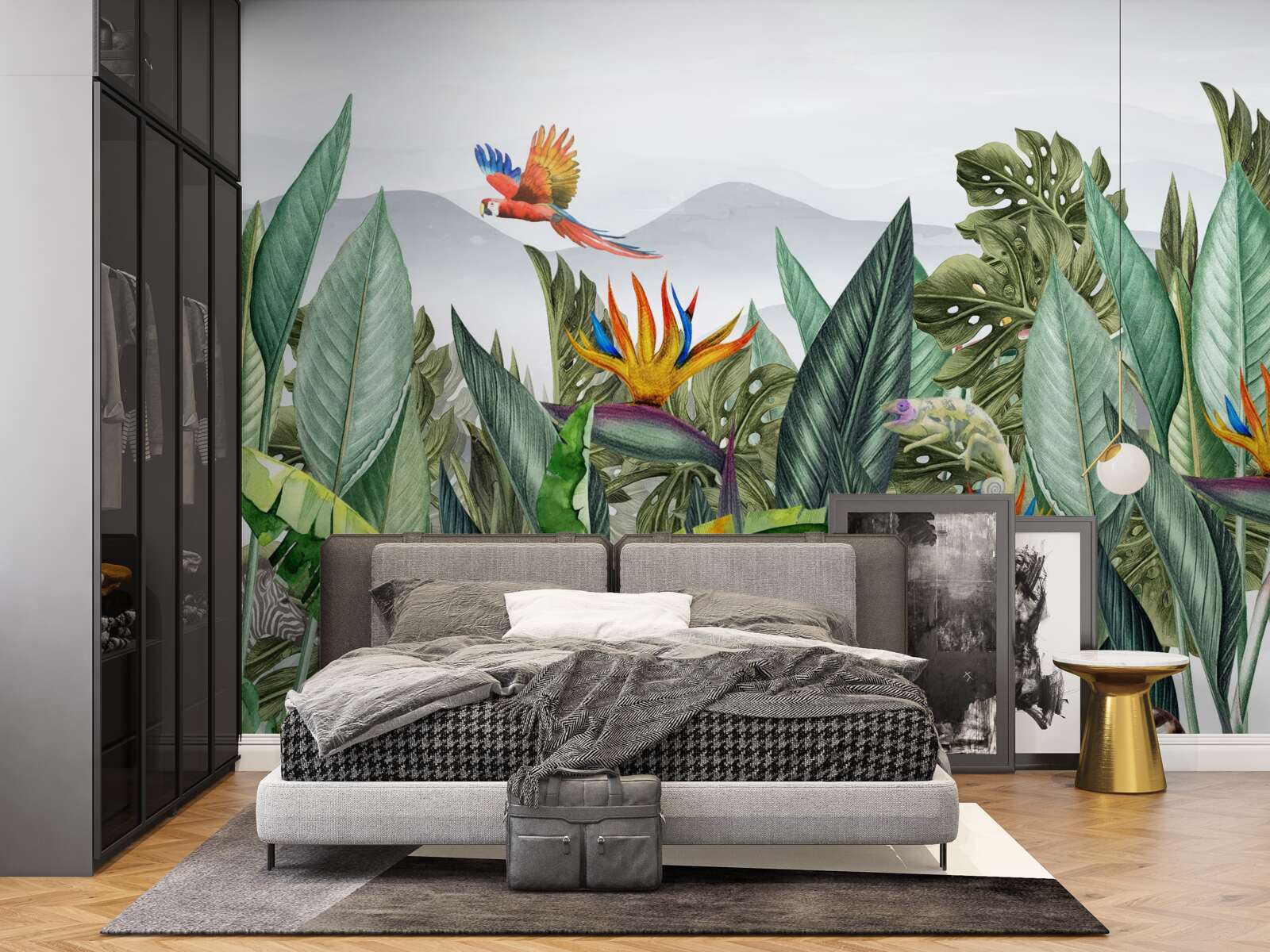 Fotobehang gevarieerd groen met dieren en vogels