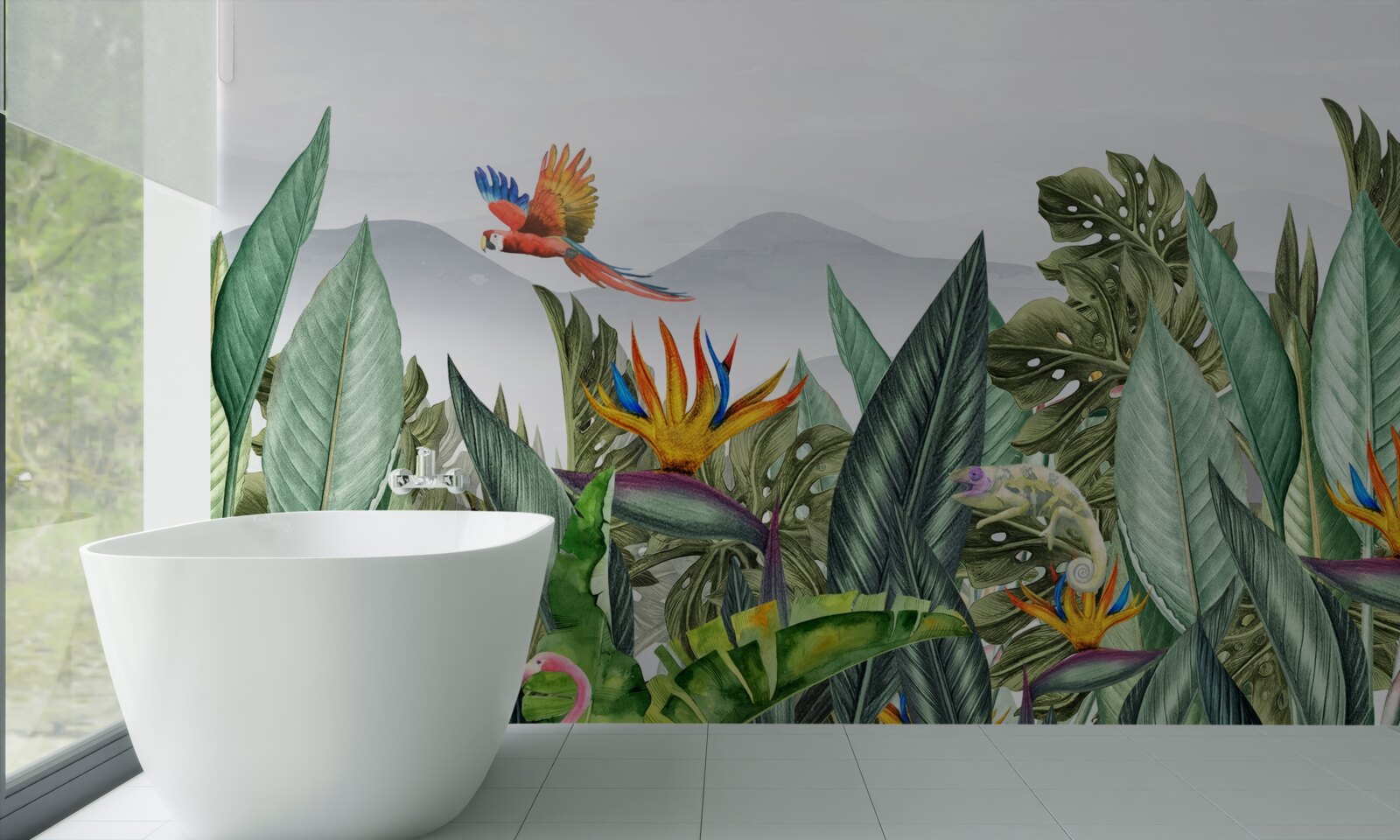 Fotobehang gevarieerd groen met dieren en vogels