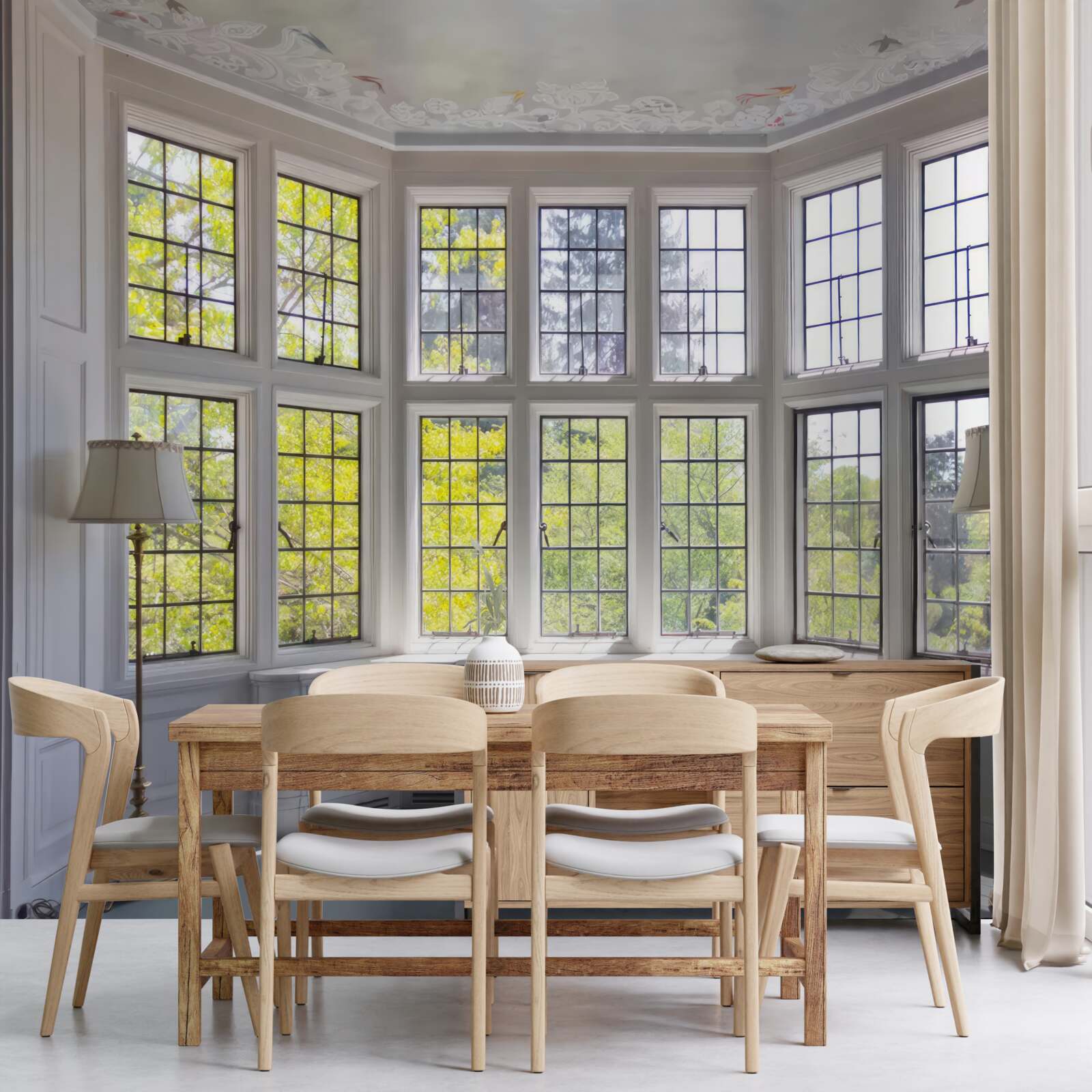 Fotobehang panorama van bomen vanuit het raam